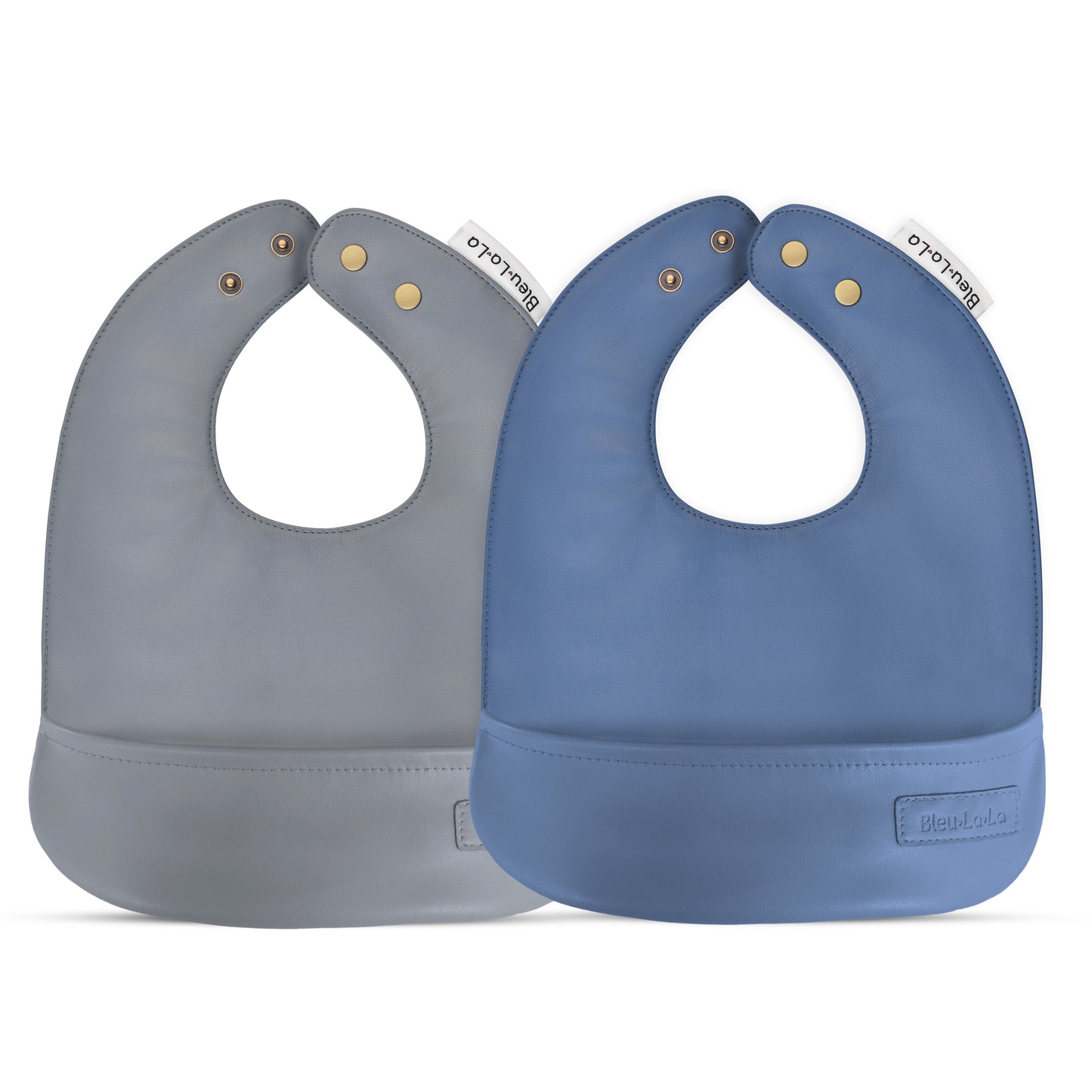 Classic Set of Soft Vegan Leather Easy Clean Bibs for Babies 0 to 12 Months Bleu La La