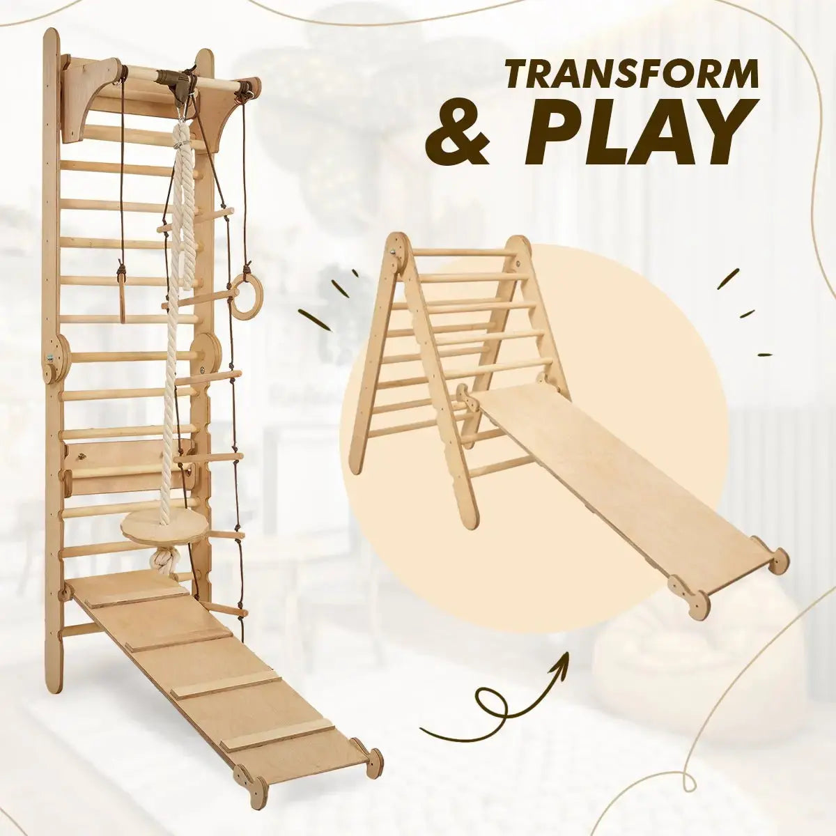 Swedish Ladder Set With Swing Gym 3 In 1 Slide Board And Triangle Ladder Goodevas Everetts Place: Online Boutique