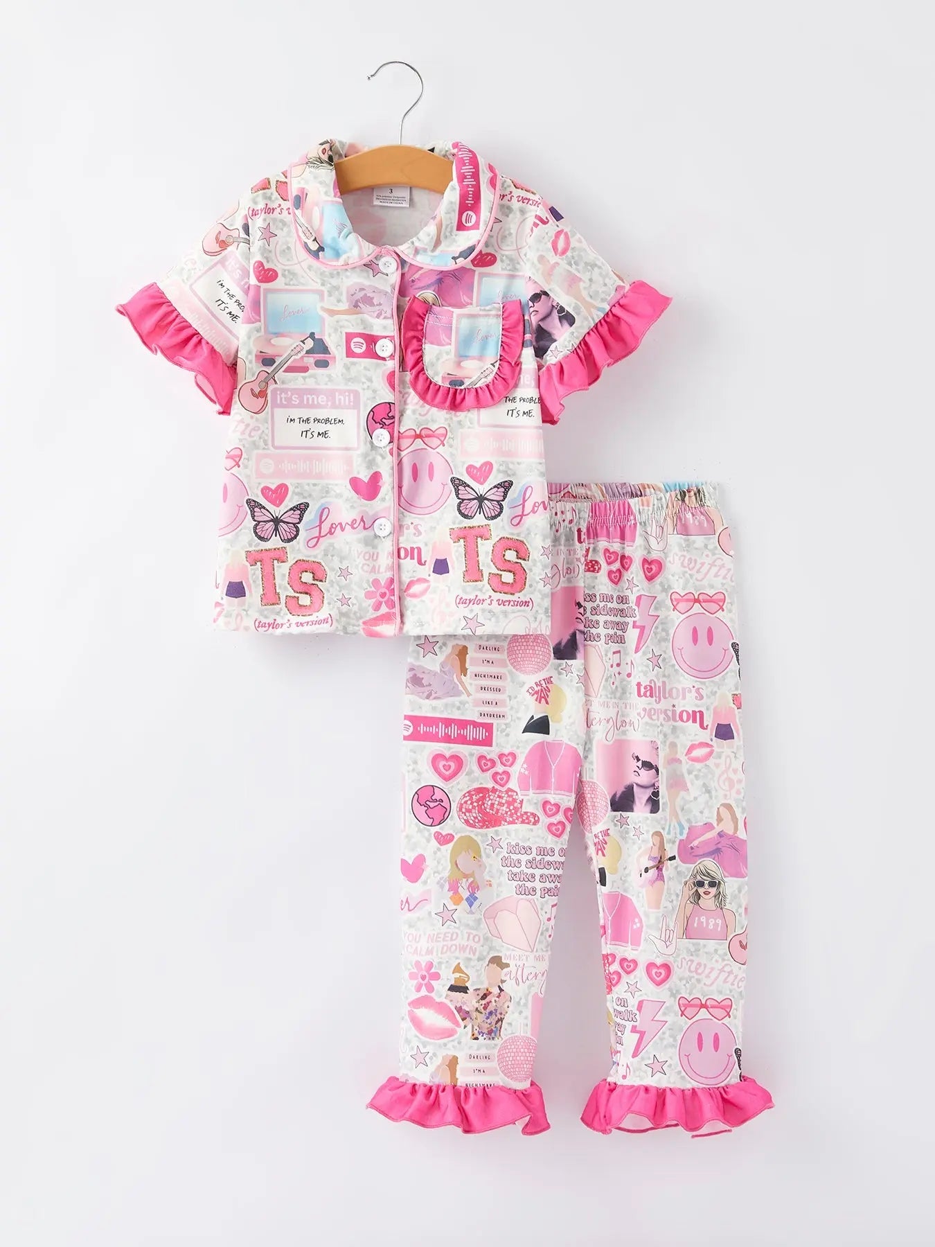 TS Character Print Girls Pink Pajamas for Cozy Nights and Lounging Rylee Faith Designs