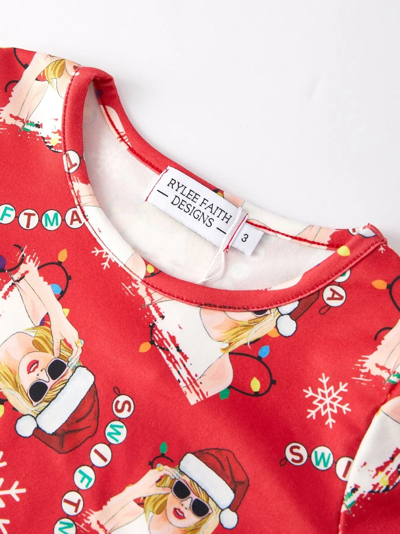 TS Christmas Print Red Girls Milk Silk Pajamas Rylee Faith Designs