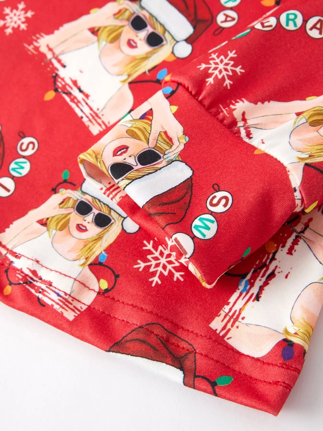 TS Christmas Print Red Girls Milk Silk Pajamas Rylee Faith Designs