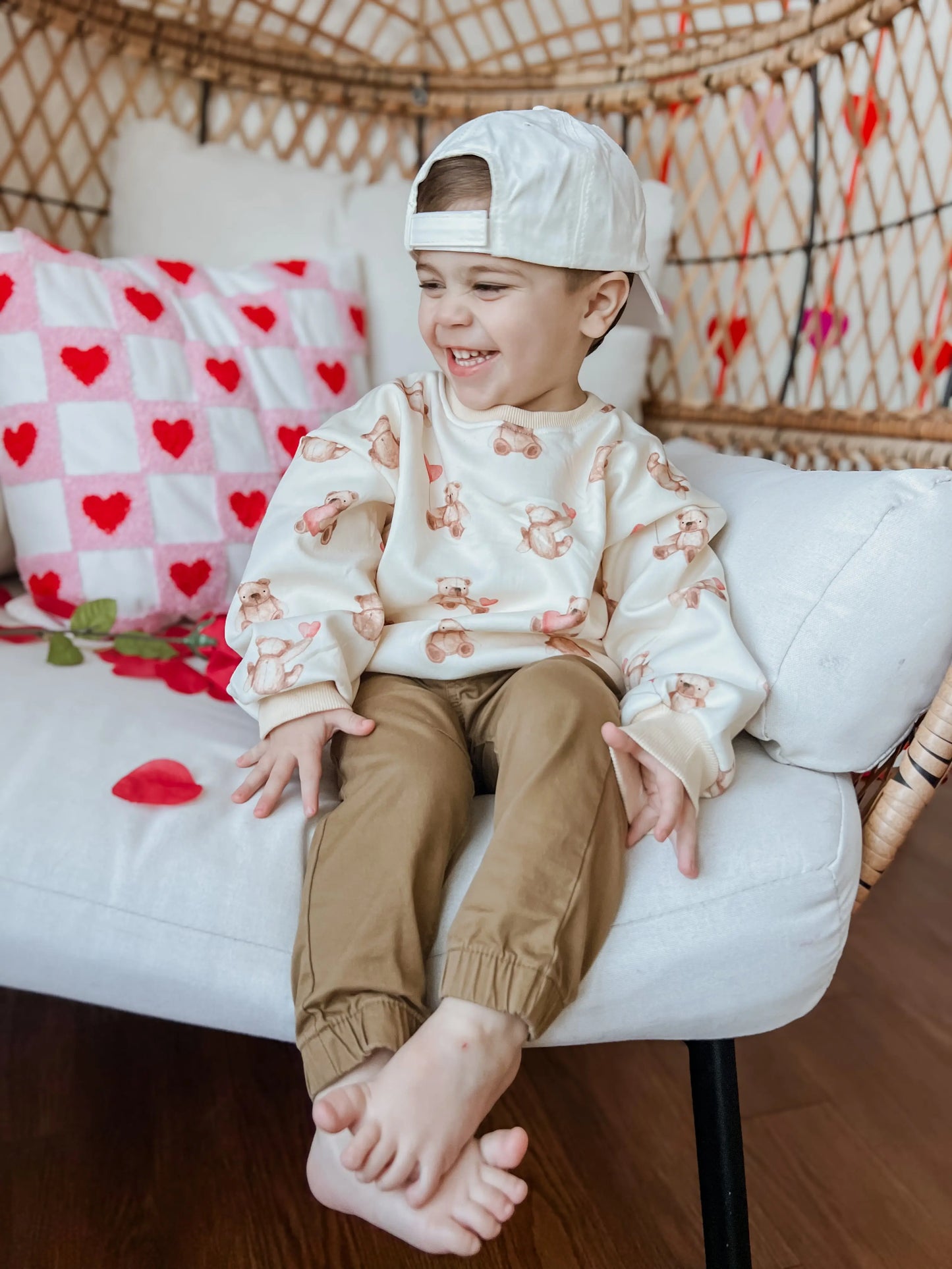 Teddy Gram Crewneck Sweatshirt With Plaid Bear Heart Design Little Joy Co. Everetts Place: Online Boutique