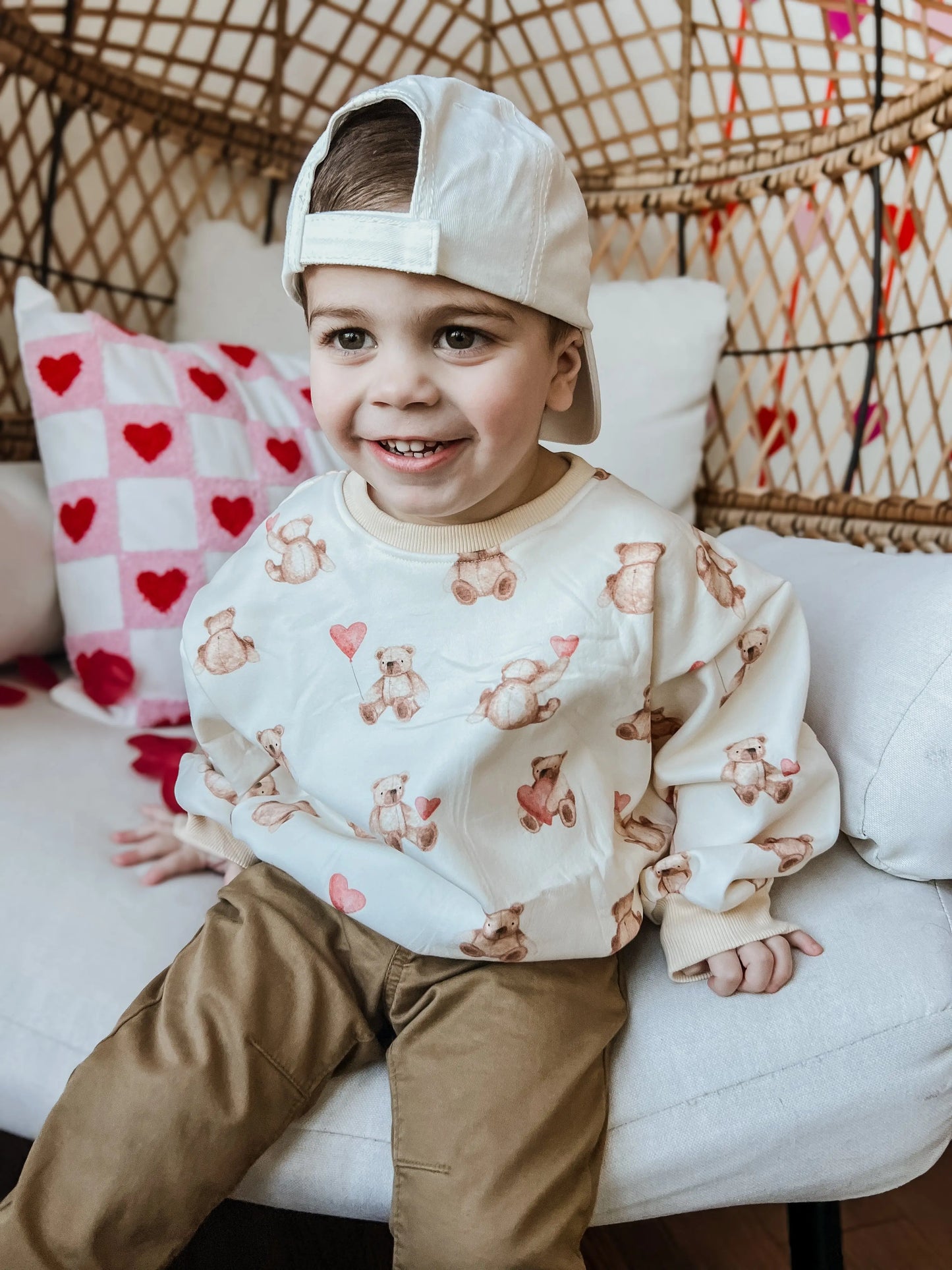 Teddy Gram Crewneck Sweatshirt With Plaid Bear Heart Design Little Joy Co. Everetts Place: Online Boutique