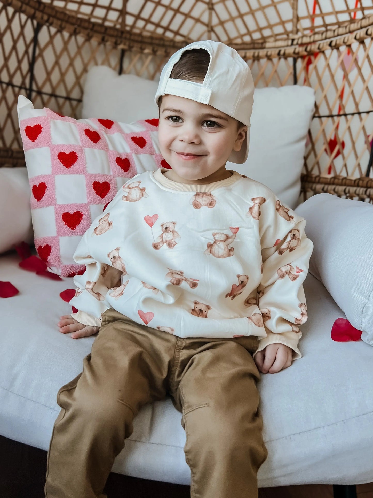 Teddy Gram Crewneck Sweatshirt With Plaid Bear Heart Design Little Joy Co. Everetts Place: Online Boutique
