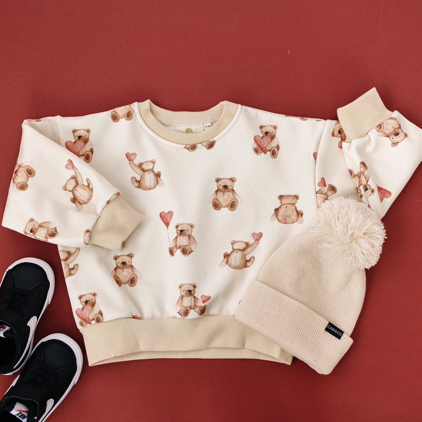 Teddy Gram Crewneck Sweatshirt With Plaid Bear Heart Design Little Joy Co. Everetts Place: Online Boutique
