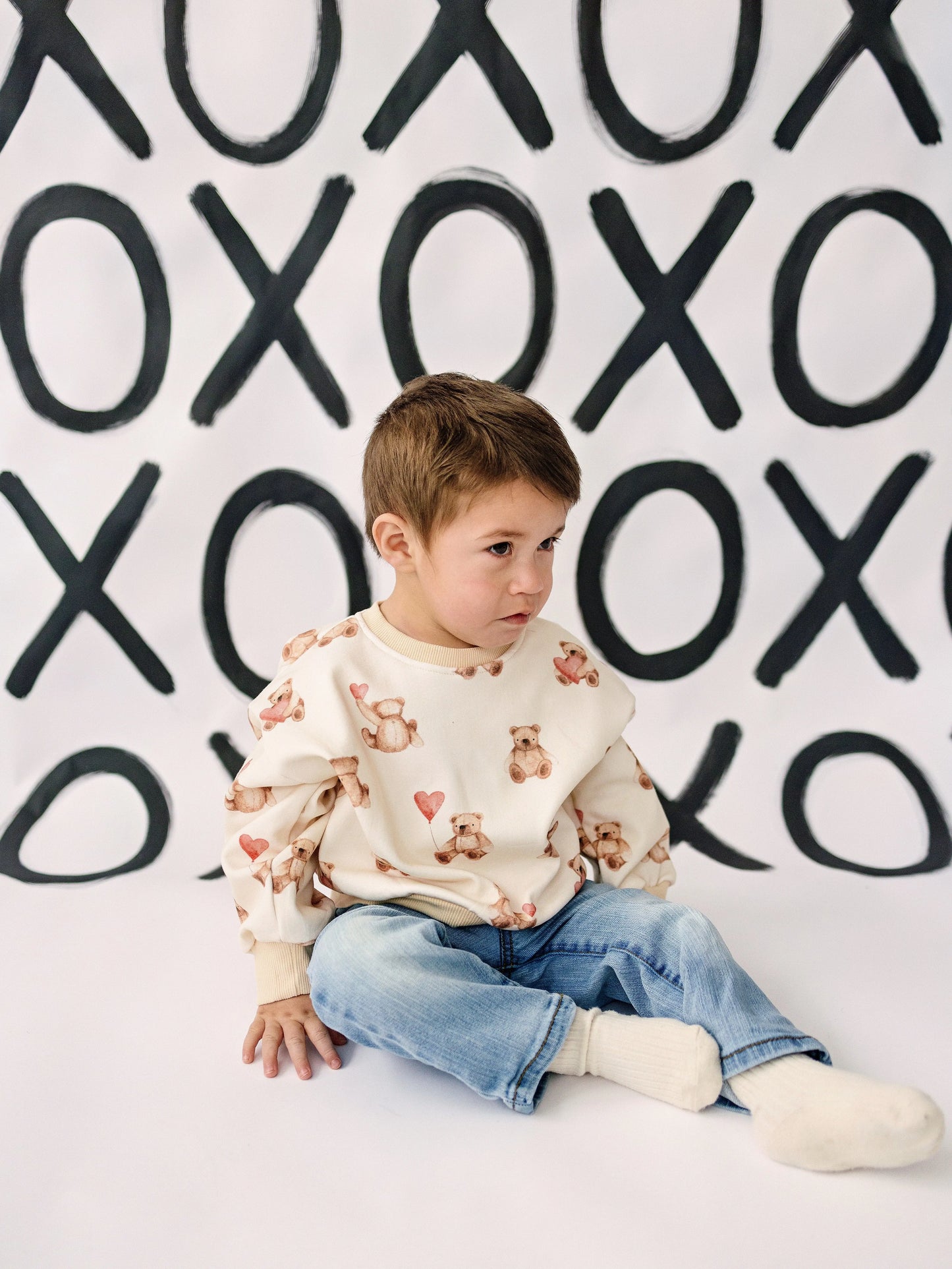 Teddy Gram Crewneck Sweatshirt With Plaid Bear Heart Design Little Joy Co. Everetts Place: Online Boutique