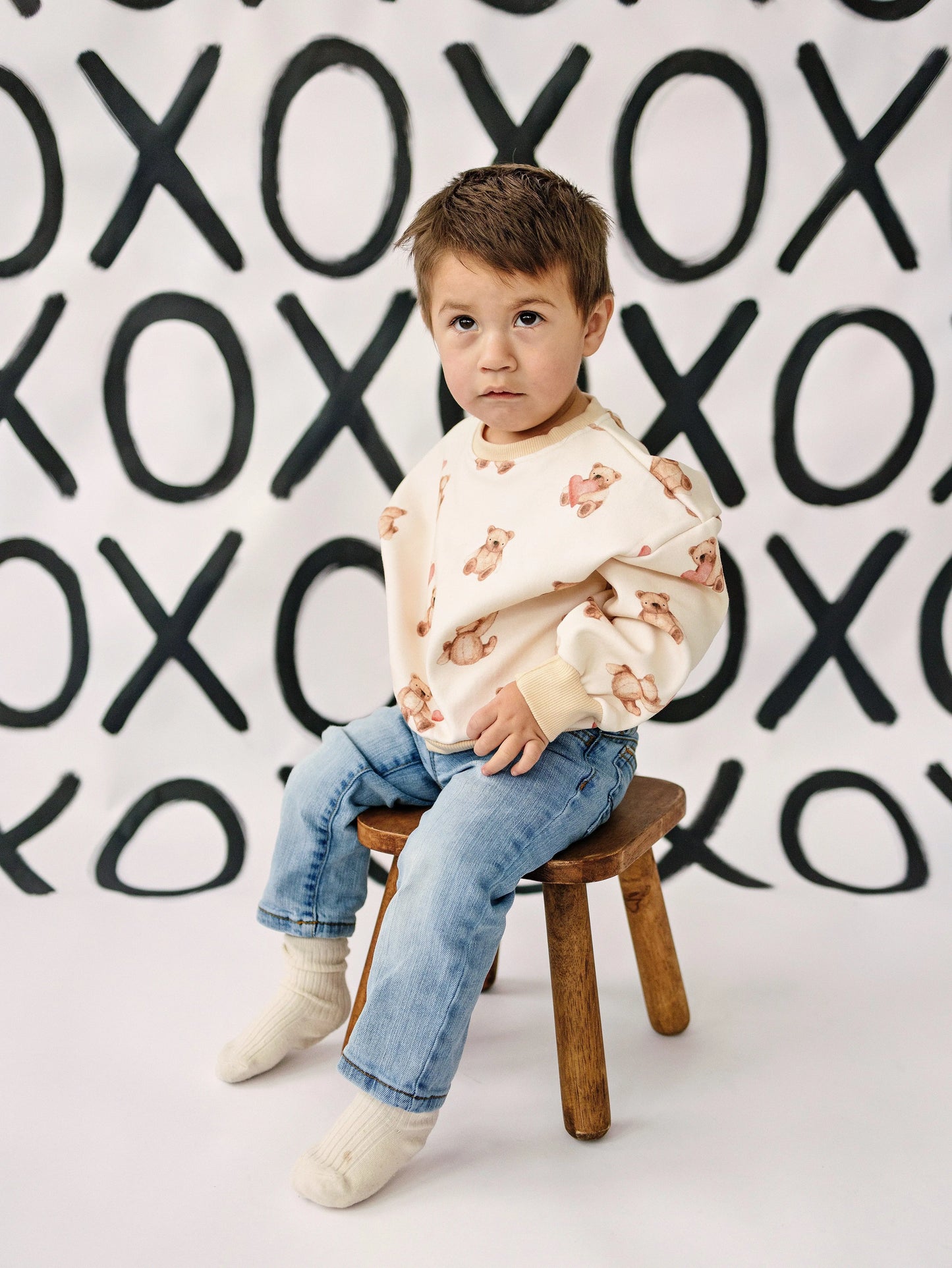 Teddy Gram Crewneck Sweatshirt With Plaid Bear Heart Design Little Joy Co. Everetts Place: Online Boutique