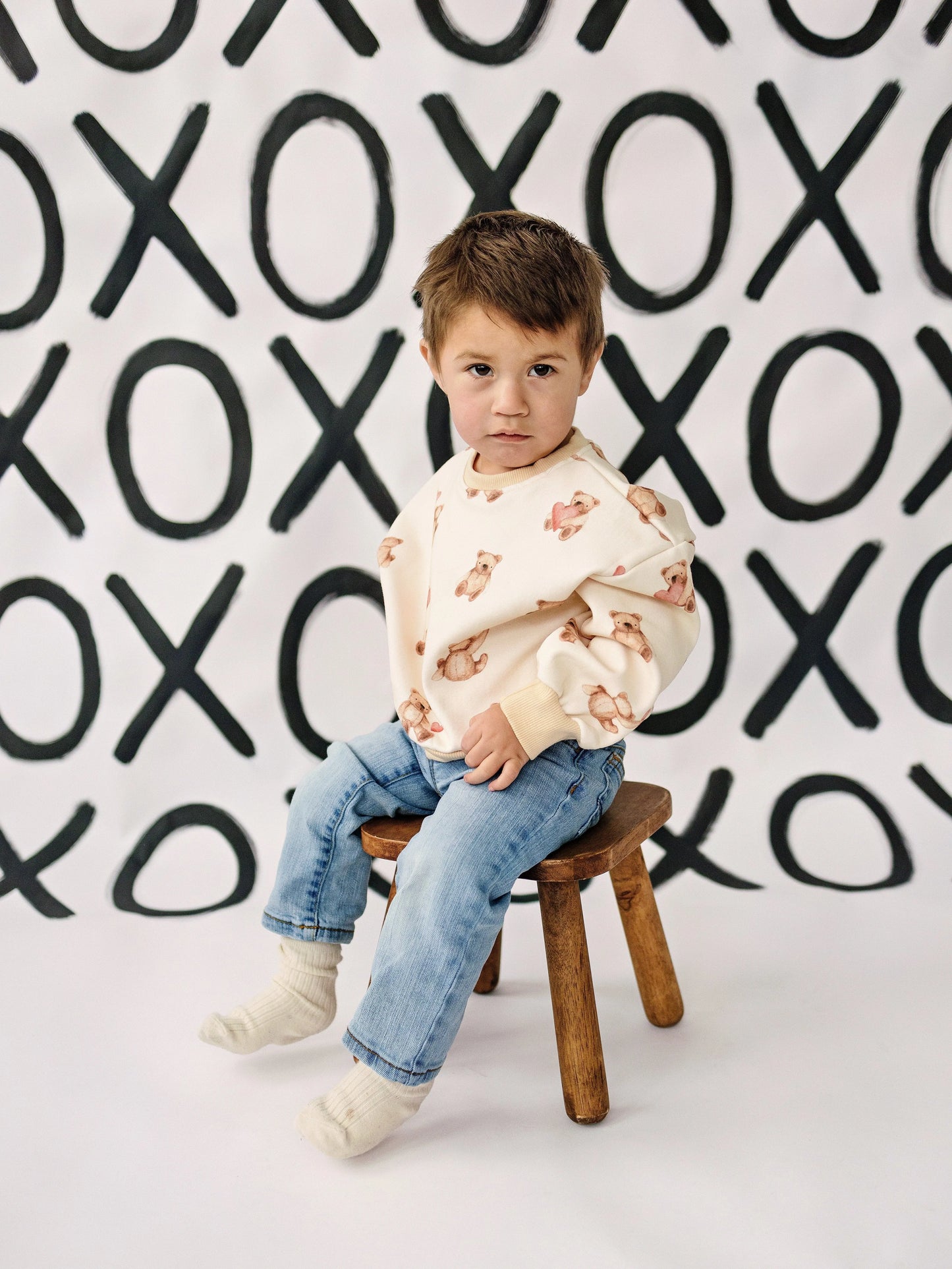 Teddy Gram Crewneck Sweatshirt With Plaid Bear Heart Design Little Joy Co. Everetts Place: Online Boutique