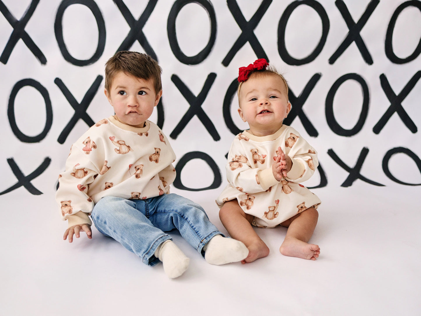 Teddy Gram Crewneck Sweatshirt With Plaid Bear Heart Design Little Joy Co. Everetts Place: Online Boutique