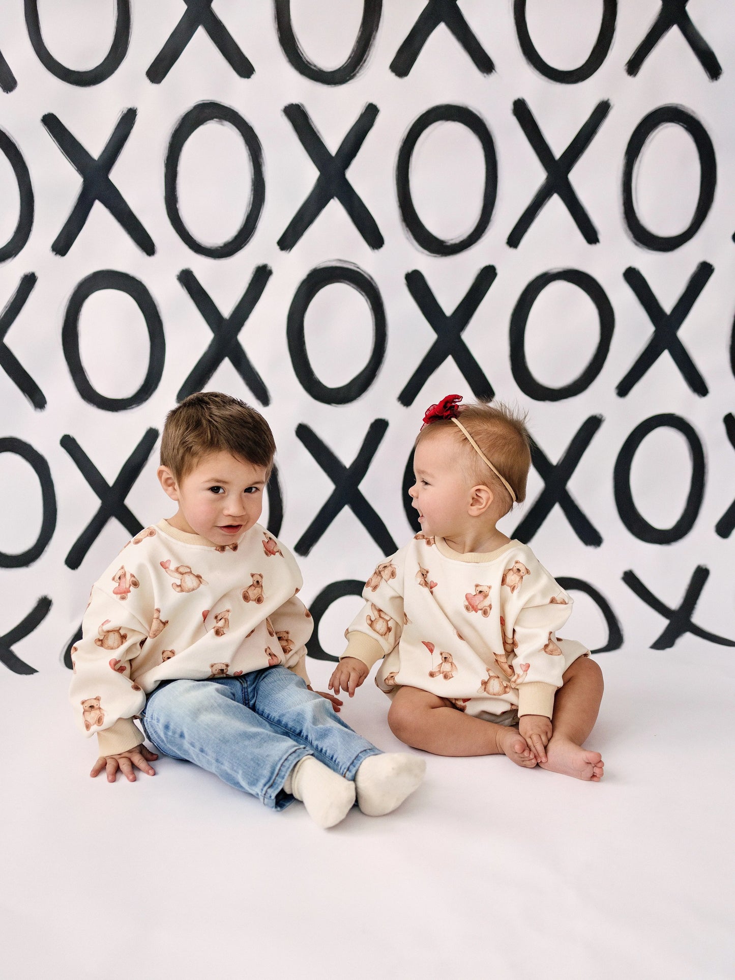 Teddy Gram Crewneck Sweatshirt With Plaid Bear Heart Design Little Joy Co. Everetts Place: Online Boutique