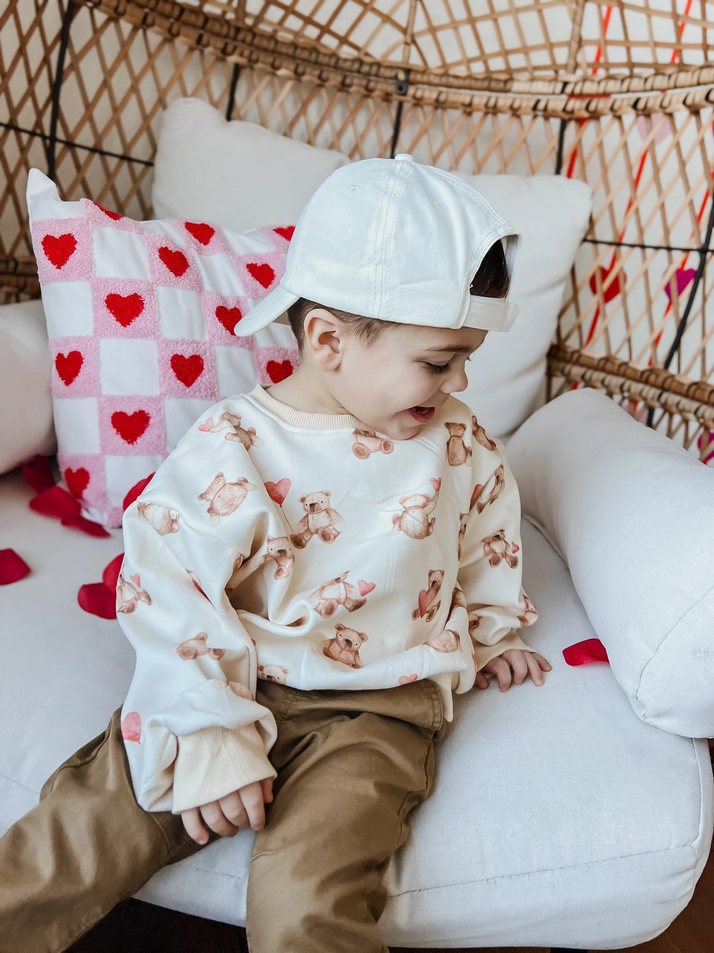 Teddy Gram Crewneck Sweatshirt With Plaid Bear Heart Design Little Joy Co. Everetts Place: Online Boutique