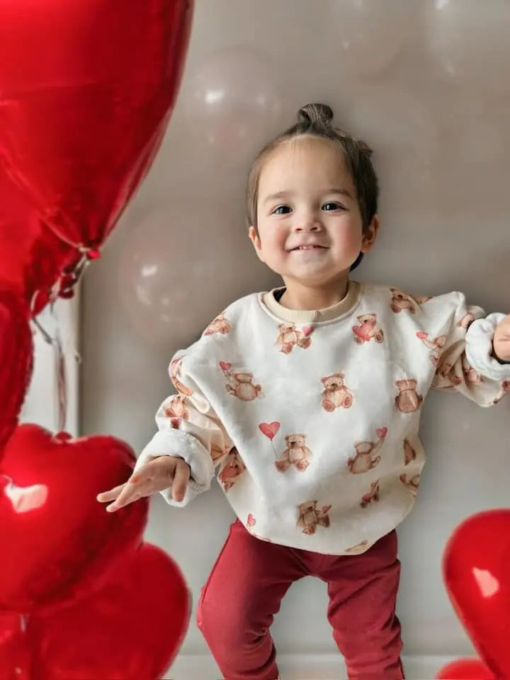 Teddy Gram Crewneck Sweatshirt With Plaid Bear Heart Design Little Joy Co. Everetts Place: Online Boutique