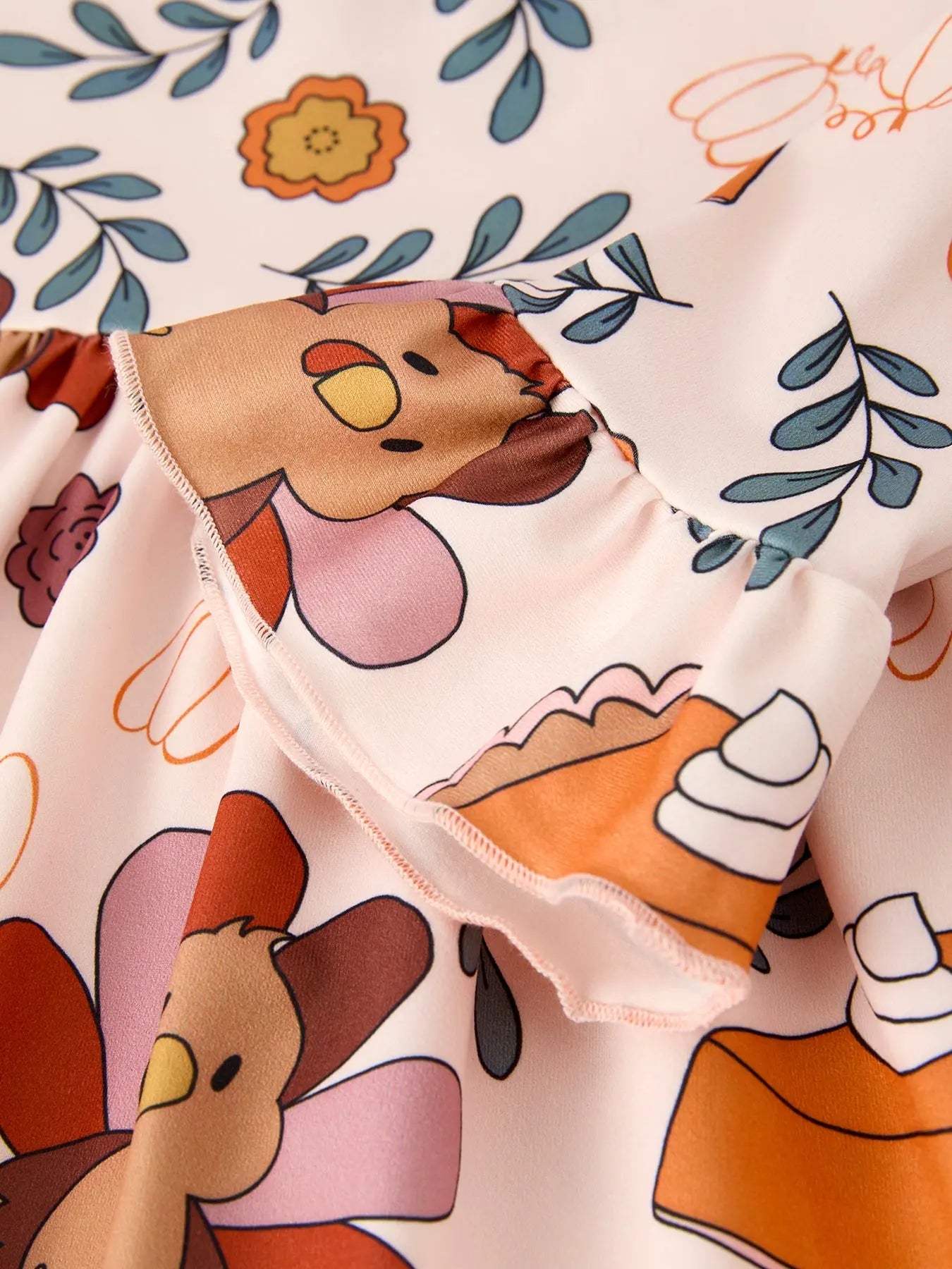 Thanksgiving Cute Turkey And Pie Print Design Girls Dress Rylee Faith Designs