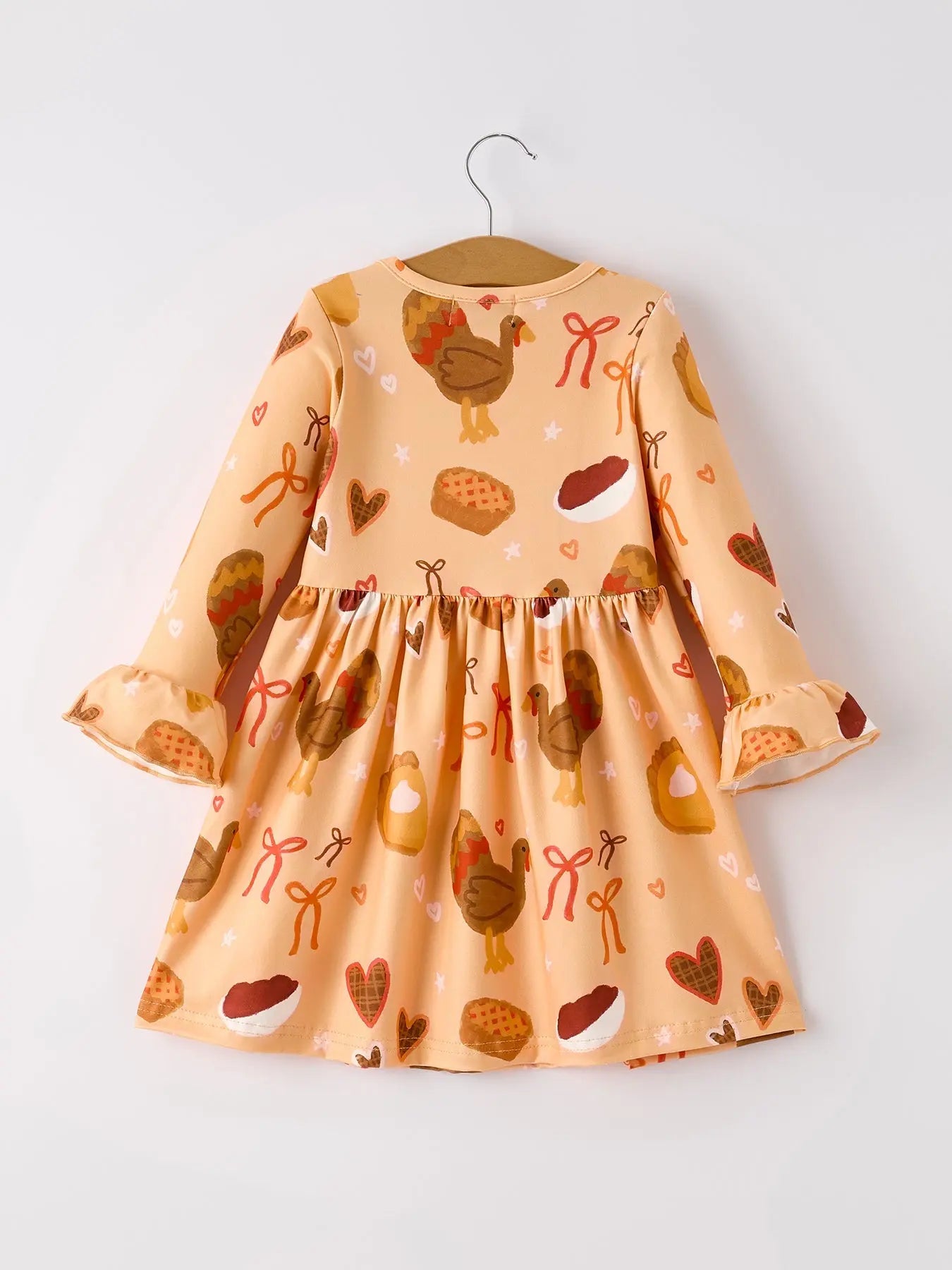 Thanksgiving Day Turkey Pie Print Ruffle Sleeve Dress Rylee Faith Designs Everetts Place: Online Boutique