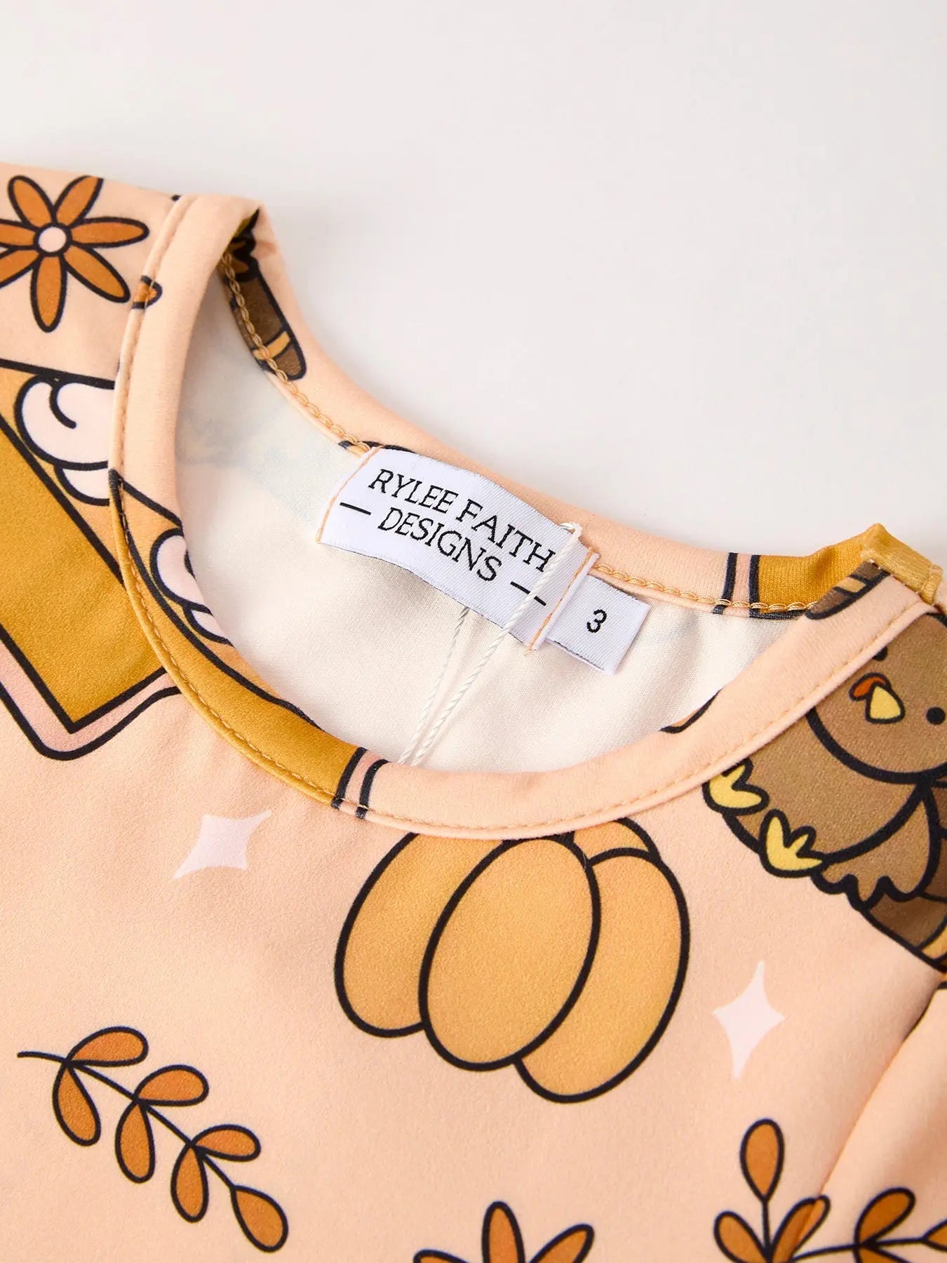Thanksgiving Day Turkey Pie Print Ruffle Sleeve Dress for Kids Rylee Faith Designs Everetts Place: Online Boutique