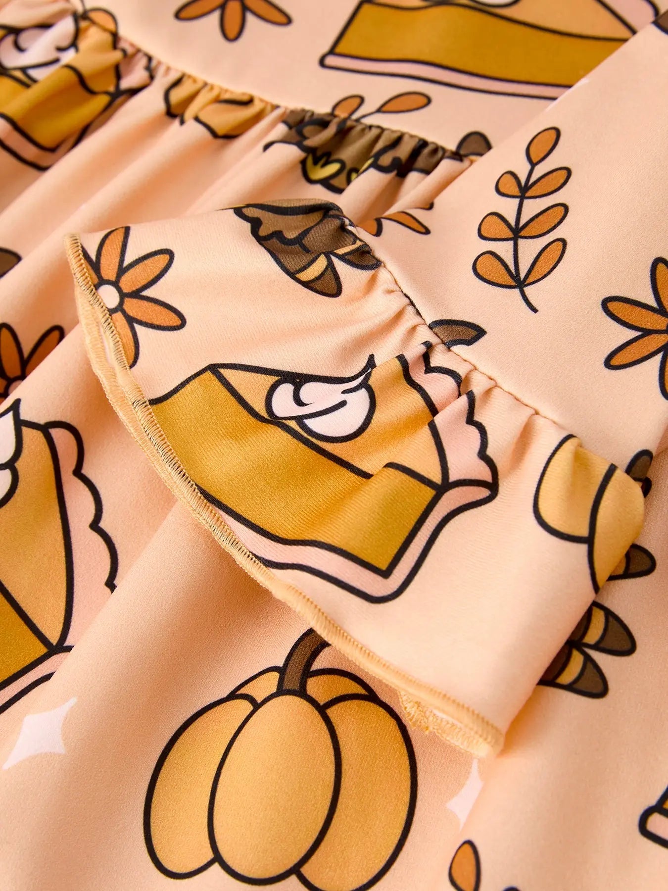 Thanksgiving Day Turkey Pie Print Ruffle Sleeve Dress for Kids Rylee Faith Designs Everetts Place: Online Boutique