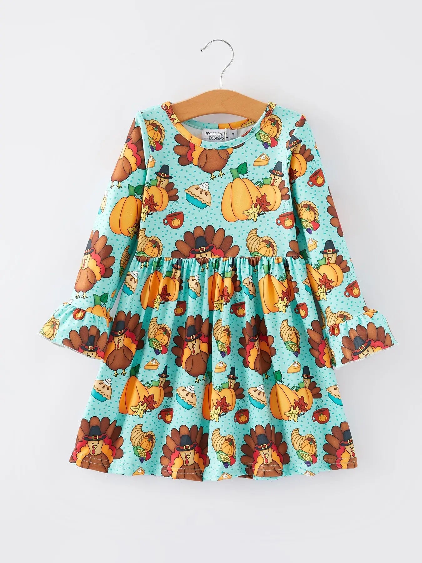 Thanksgiving Print Girls Dress for Holiday Cheer and Family Gatherings Rylee Faith Designs