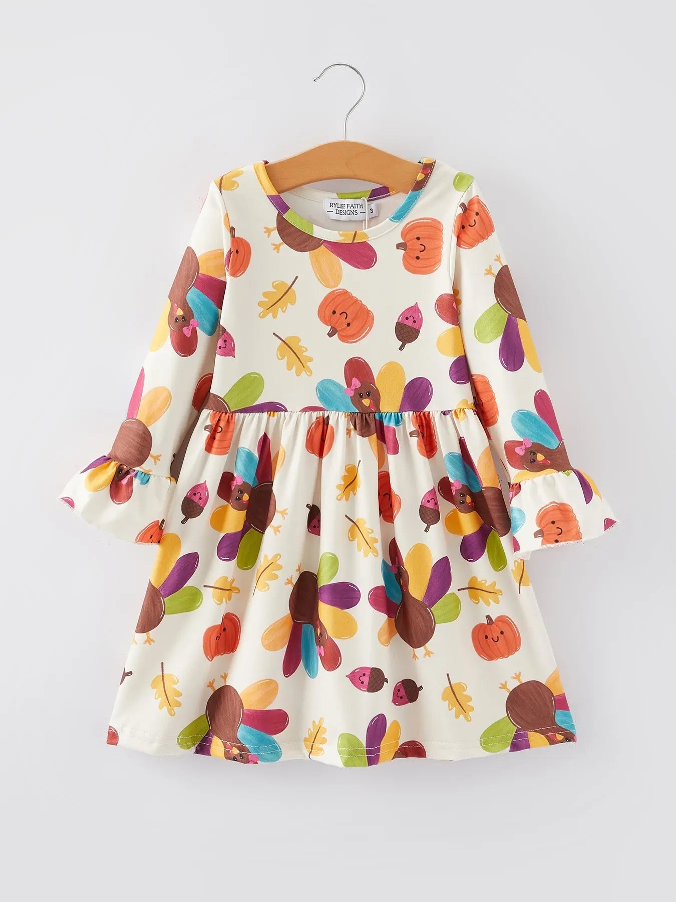 Thanksgiving Turkey Print Girls Dress Holiday Celebration Outfit Rylee Faith Designs Everetts Place: Online Boutique