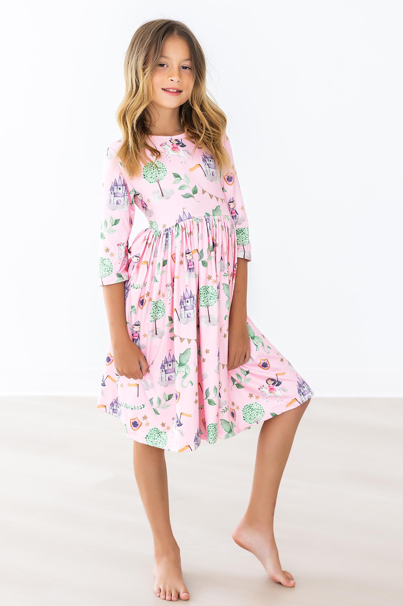 Three Quarter Sleeve Pocket Twirl Dress For Girls Now Mila & Rose ® Everetts Place: Online Boutique