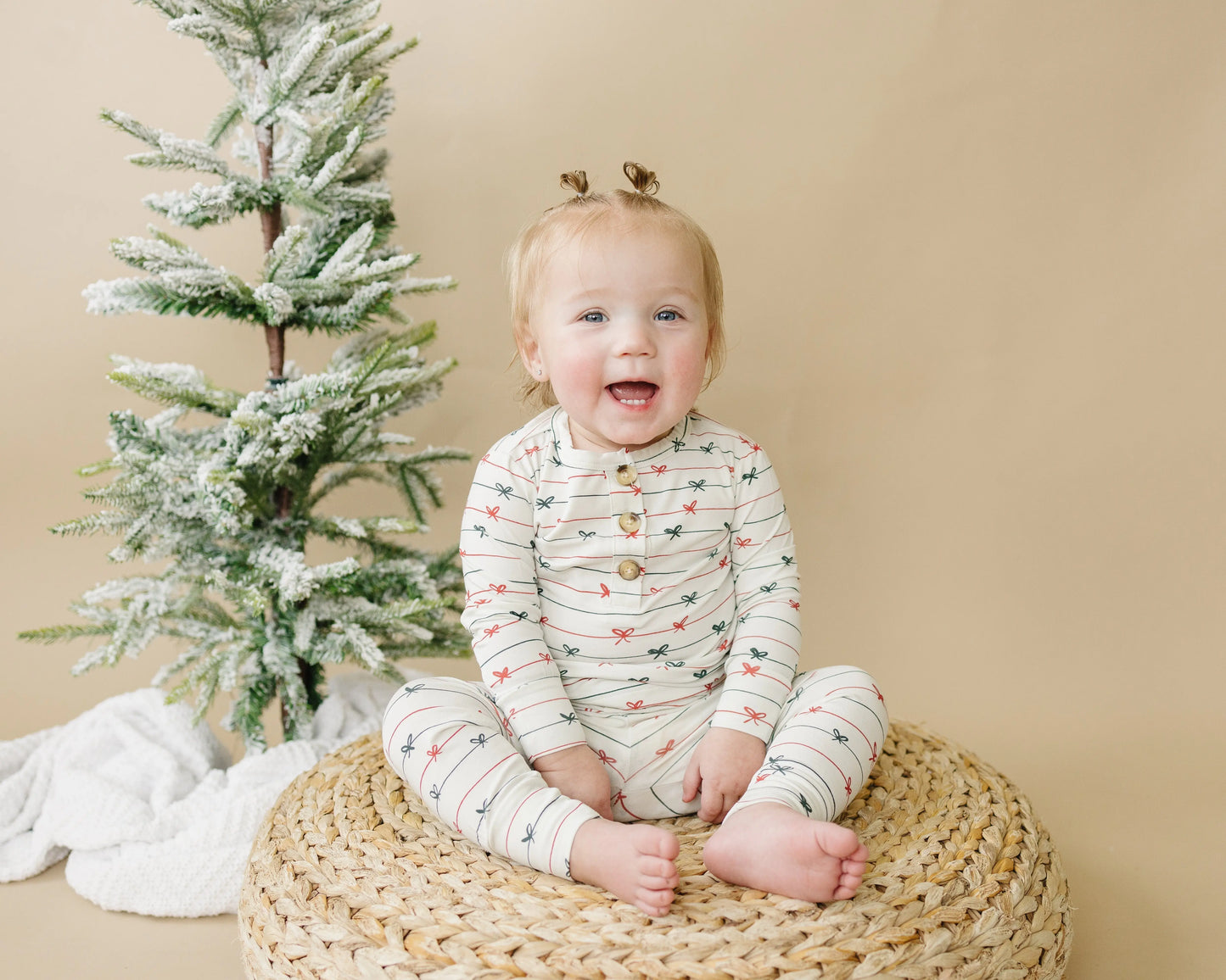 Tied With a Bow Christmas 2Pc Henley Bamboo Pajamas Little Joy Co. Everetts Place: Online Boutique