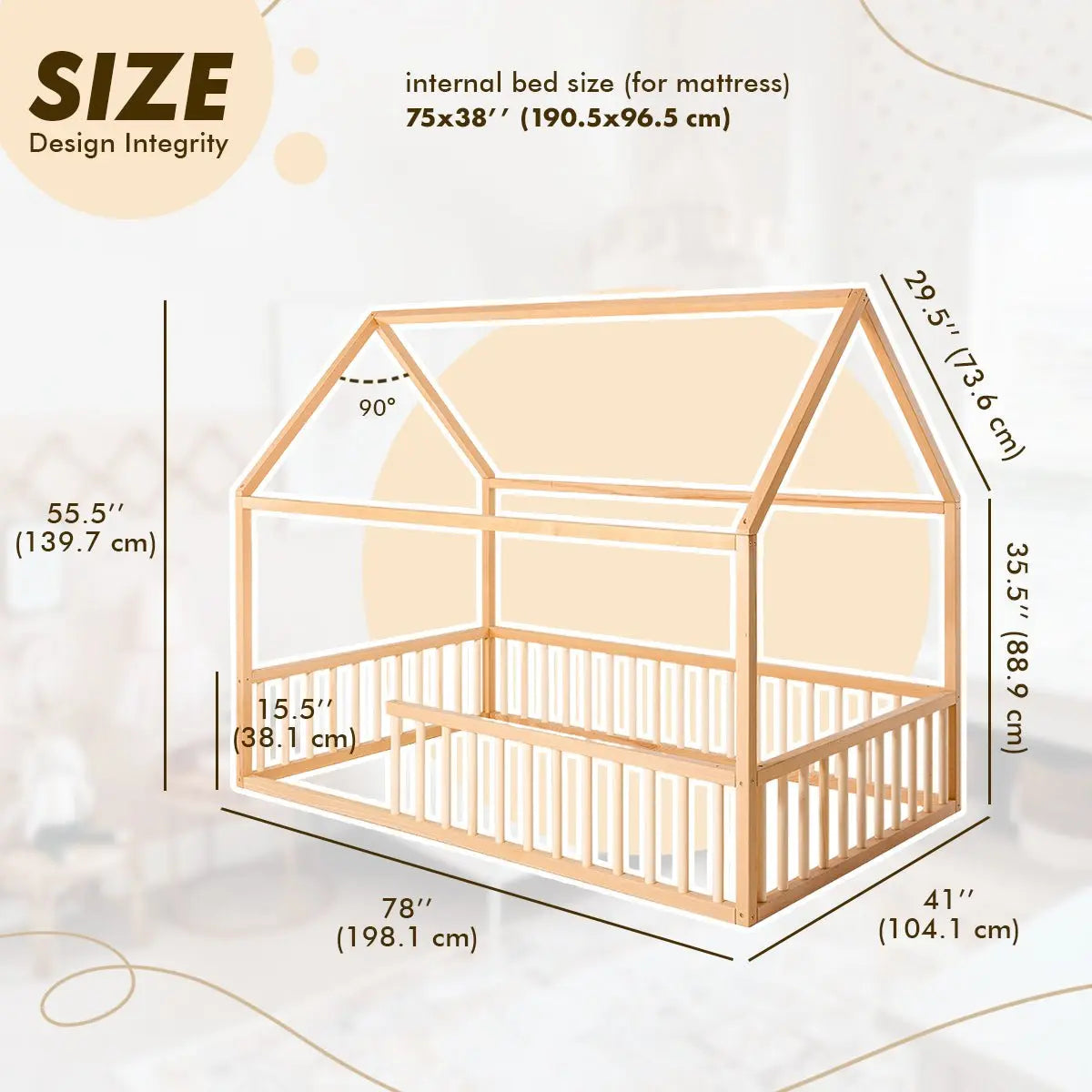 Twin Size Montessori House Bed for Kids with Fence Goodevas Everetts Place: Online Boutique