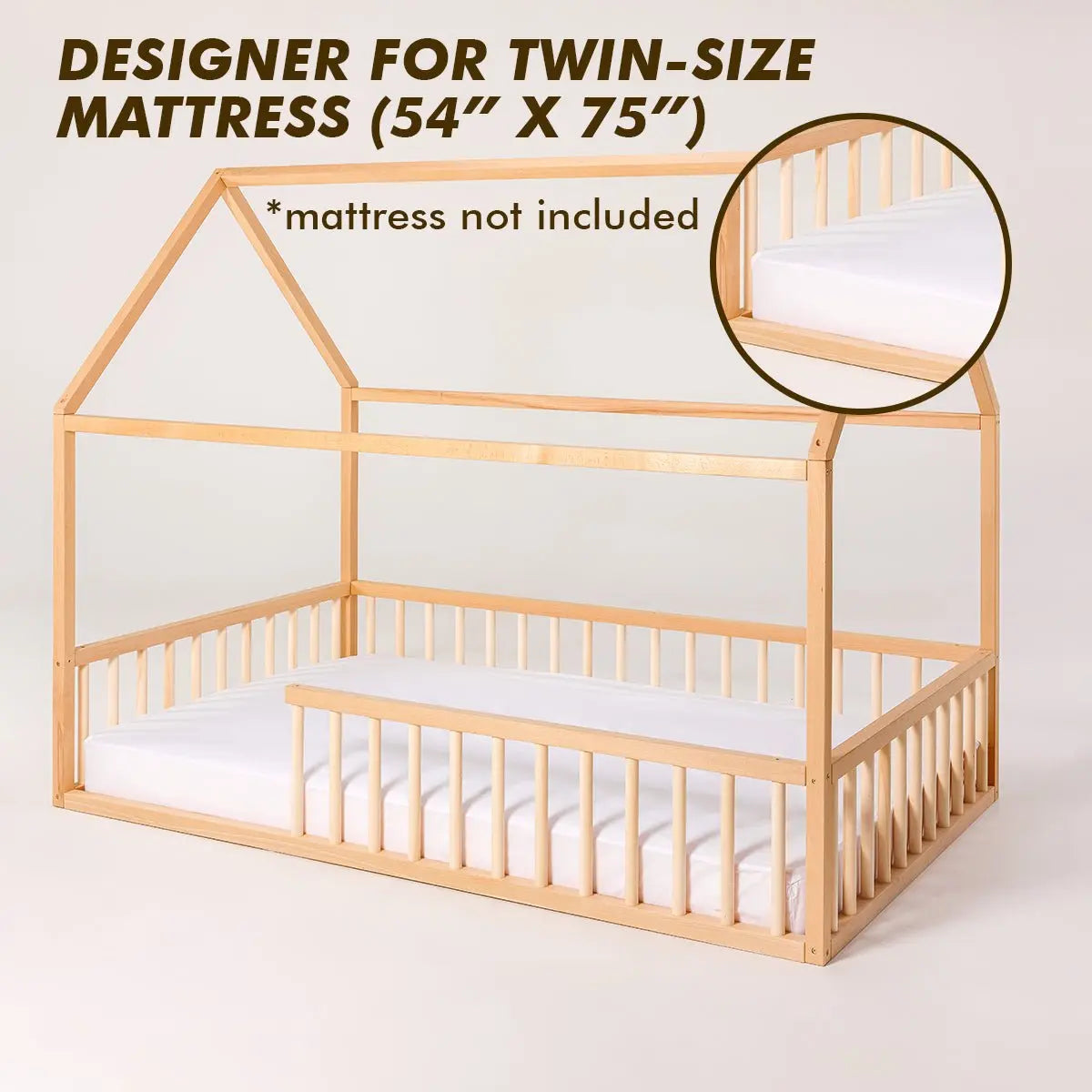 Twin Size Montessori House Bed for Kids with Fence Goodevas Everetts Place: Online Boutique