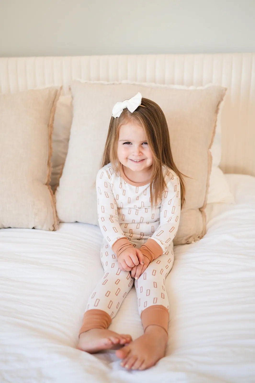 Two-Piece Pajama Set - Neutral Rectangles Harp Angel Boutique
