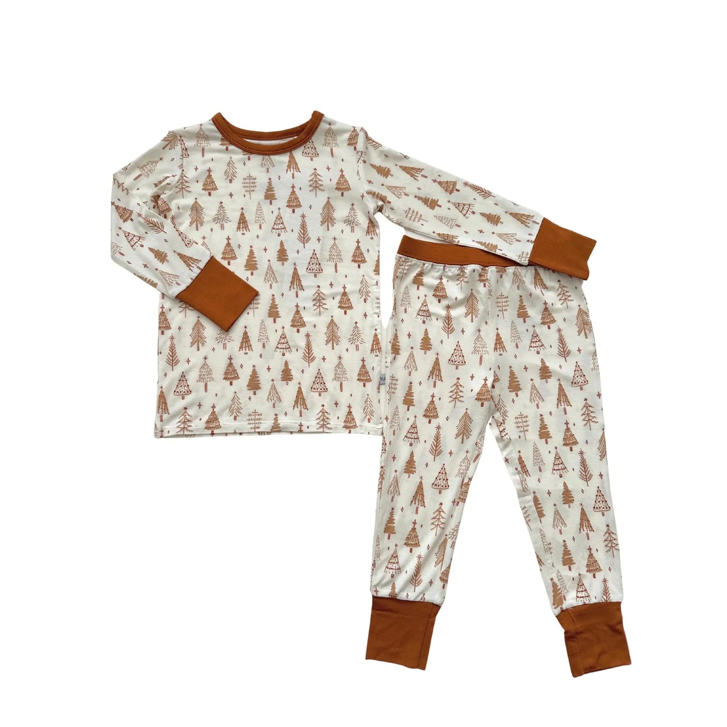 Two-Piece Pajama Set - Pine Christmas Trees Harp Angel Boutique