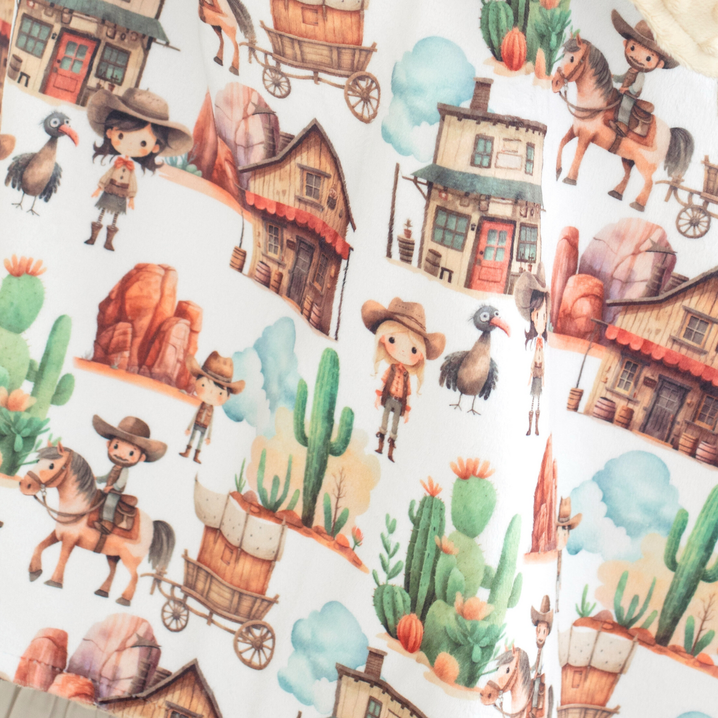 Baby And Toddler Minky Blanket West Adventure Soft Western Pattern Honey Lemonade