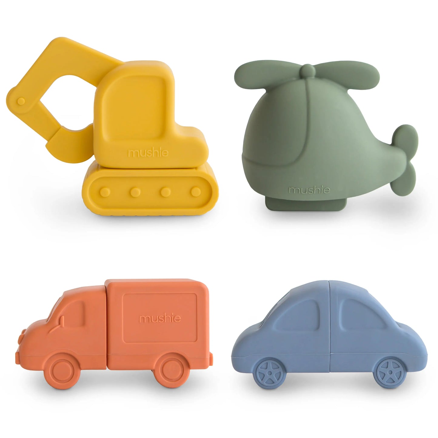 Vehicles Mold Free Bath Play Set for Kids with Helicopter Car Truck and Excavator Mushie