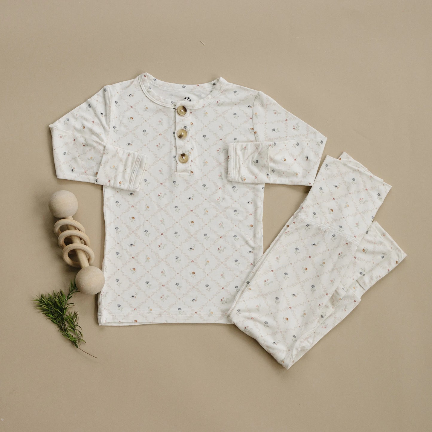 Vintage Blooms 2pc Bamboo Henley Pajamas For Kids Cozy Little Joy Co. Everetts Place: Online Boutique