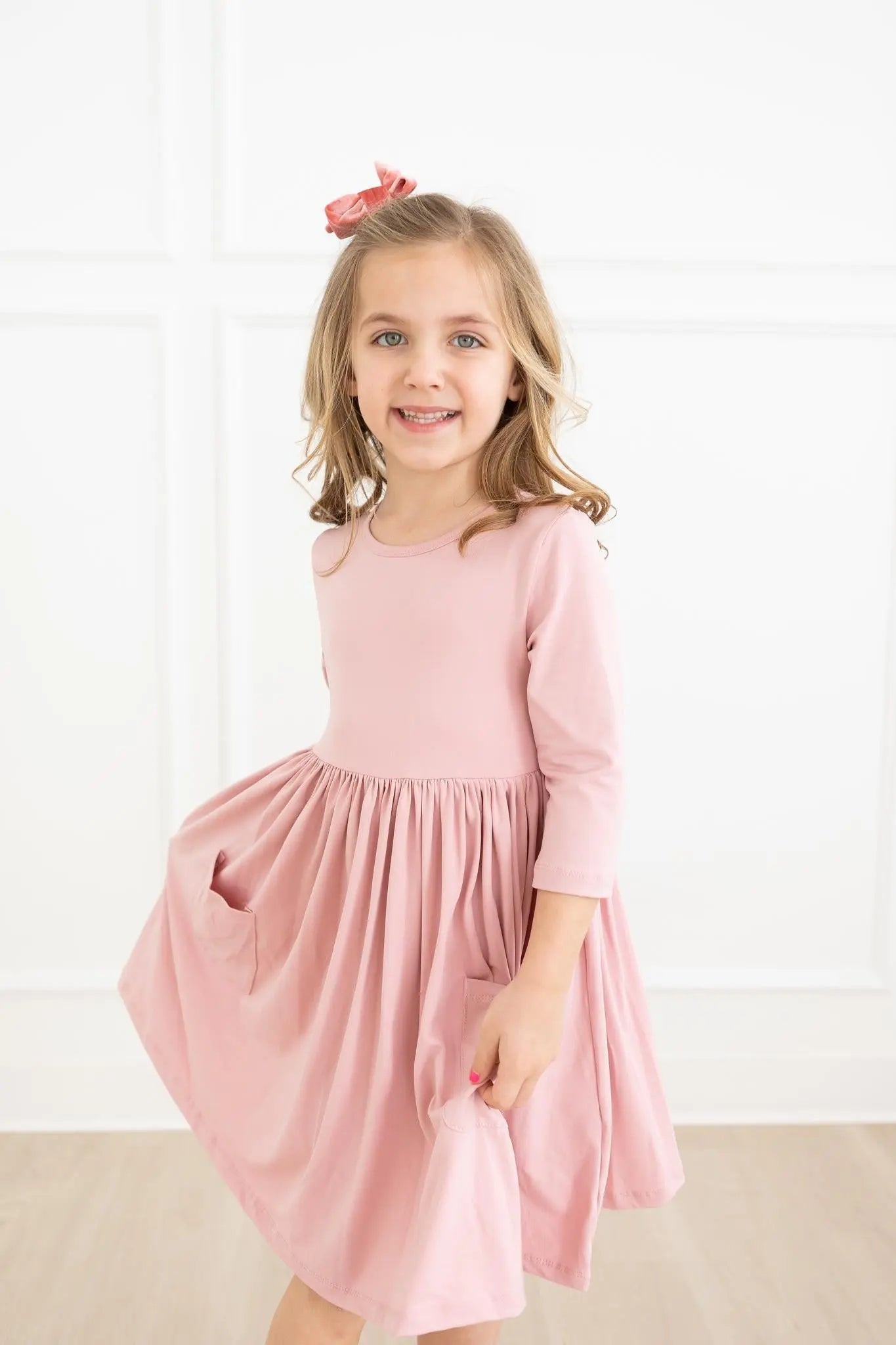 Mila & Rose ® Vintage Pink 3 4 Sleeve Pocket Twirl Dress for Girls - Apparel & Accessories > Clothing > Dresses Twirl Pocket Dress 3/4