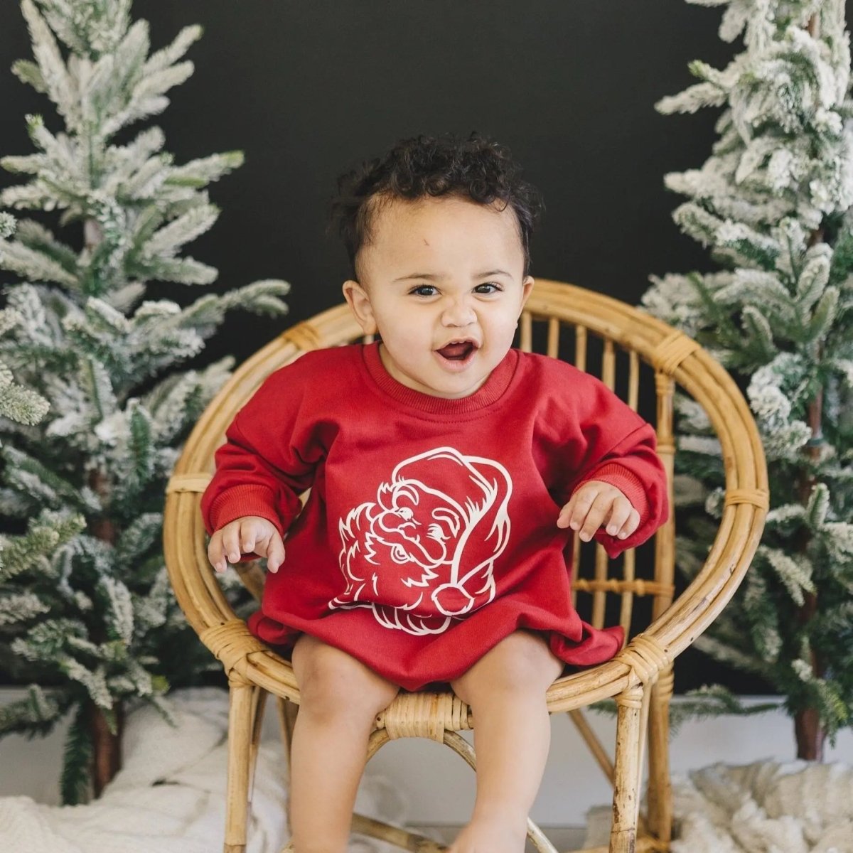Vintage Santa Graphic Sweatshirt Romper - Red Little Joy Co. Everetts Place Boutique