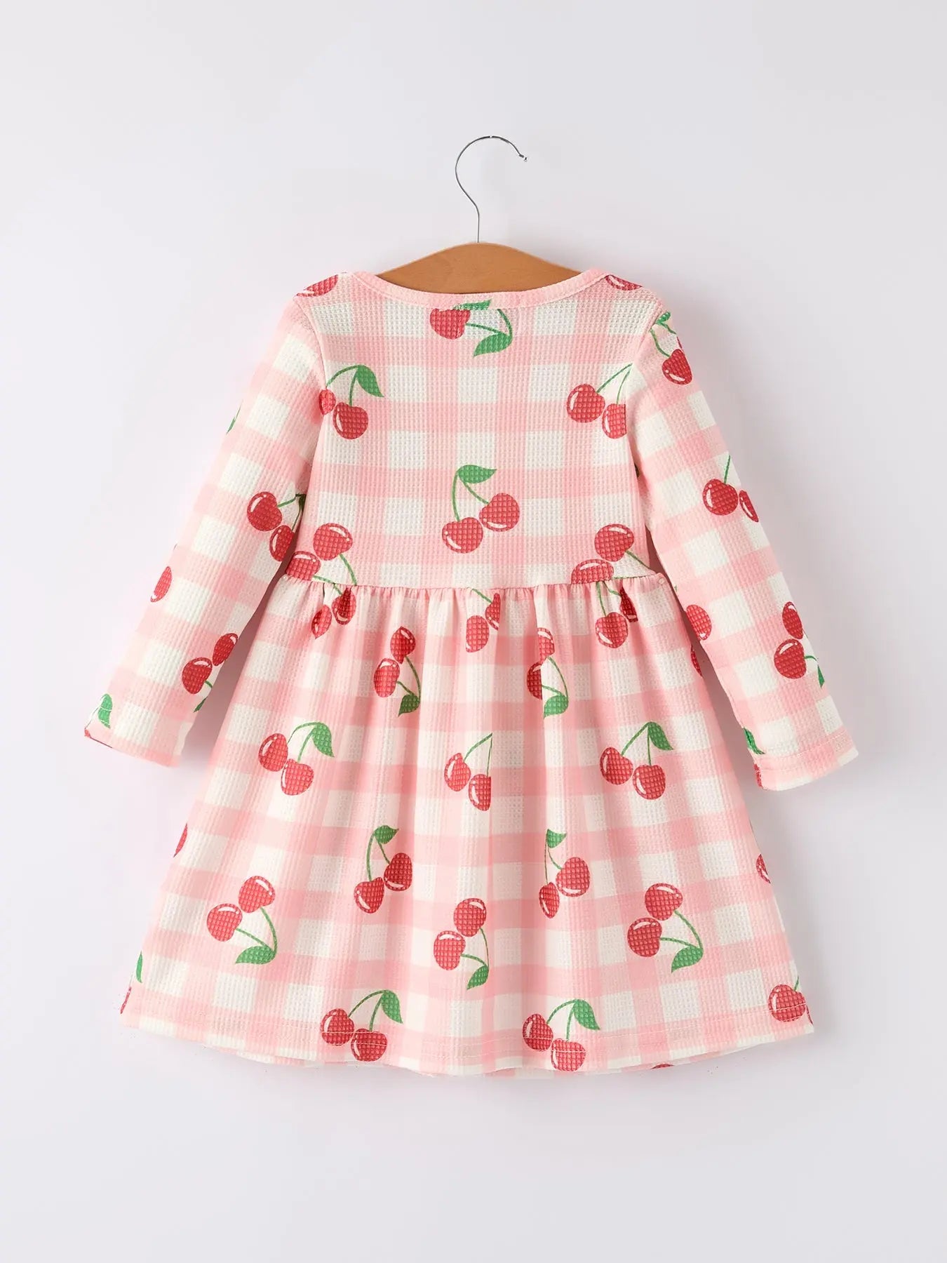 Waffle Cherry Girls Long Sleeve Dress Cozy Comfort Stylish Playful Pattern Rylee Faith Designs