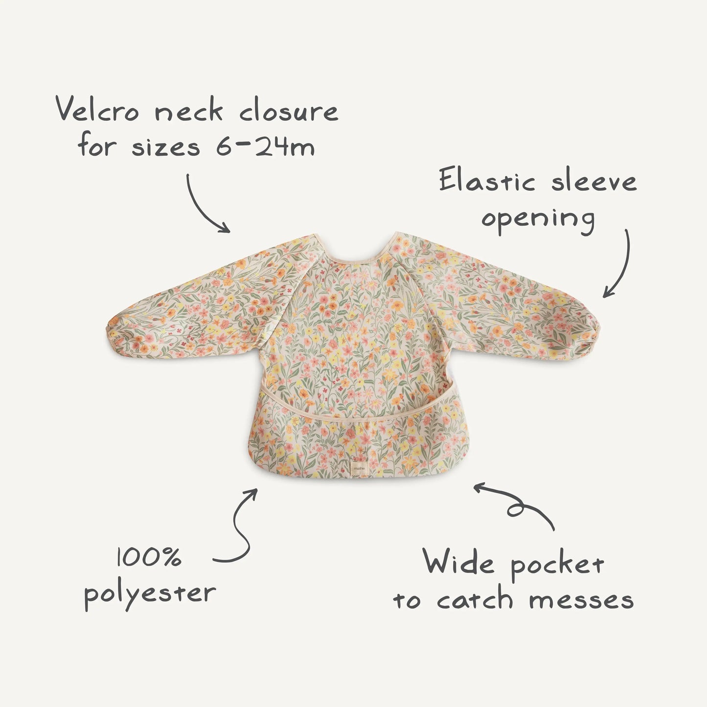 Water Resistant Long Sleeve Bib for Kids with Wide Pocket and Velcro Closure Mushie Everetts Place: Online Boutique