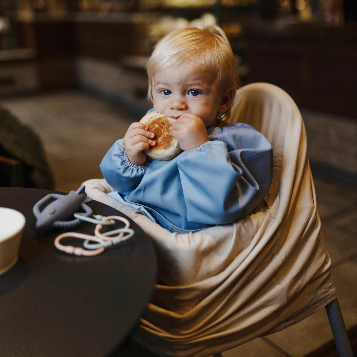 Water Resistant Long Sleeve Bib for Kids with Wide Pocket and Velcro Closure Mushie Everetts Place: Online Boutique