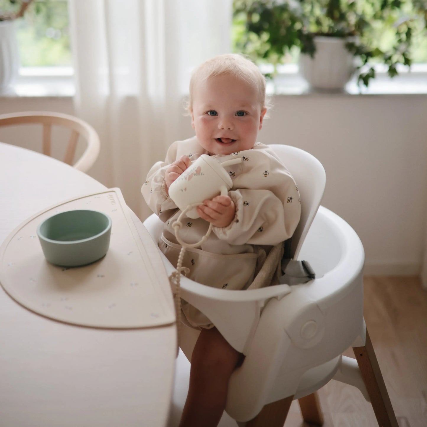 Water Resistant Long Sleeve Bib for Kids with Wide Pocket and Velcro Closure Mushie Everetts Place: Online Boutique