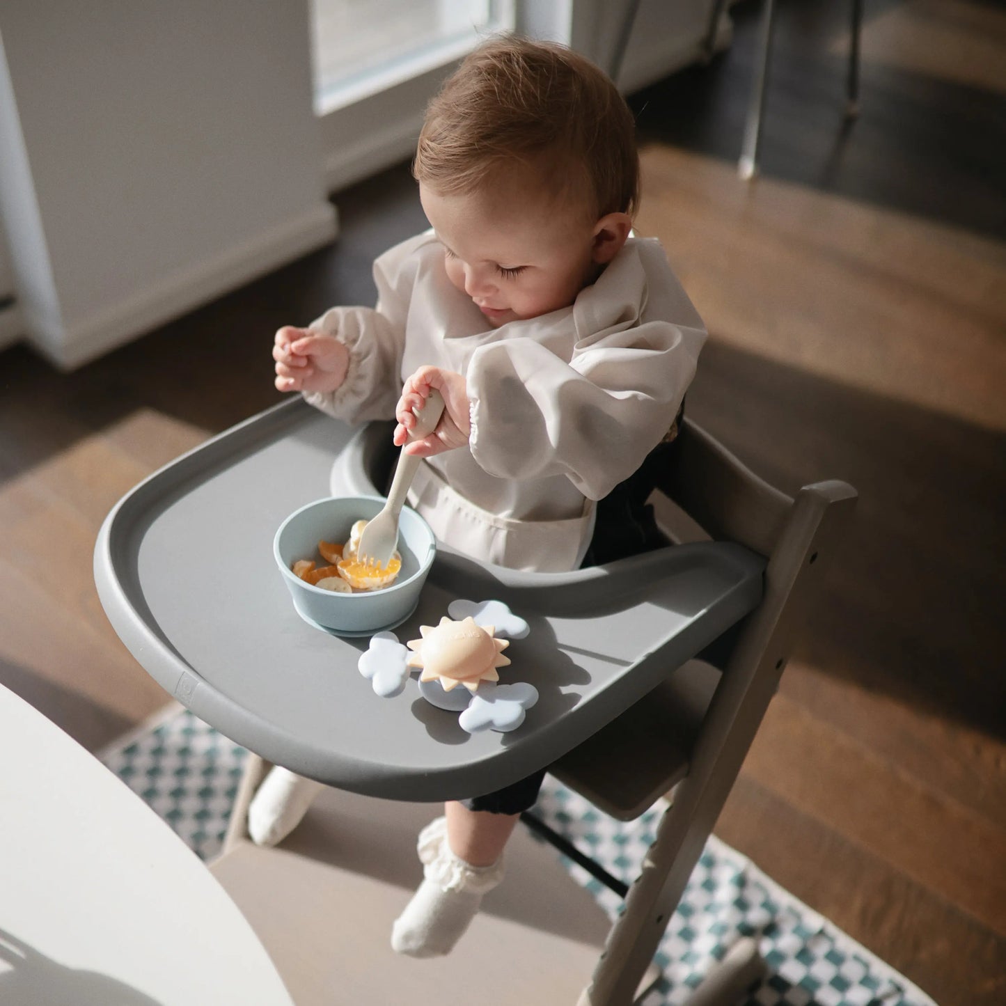 Water Resistant Long Sleeve Bib for Kids with Wide Pocket and Velcro Closure Mushie Everetts Place: Online Boutique