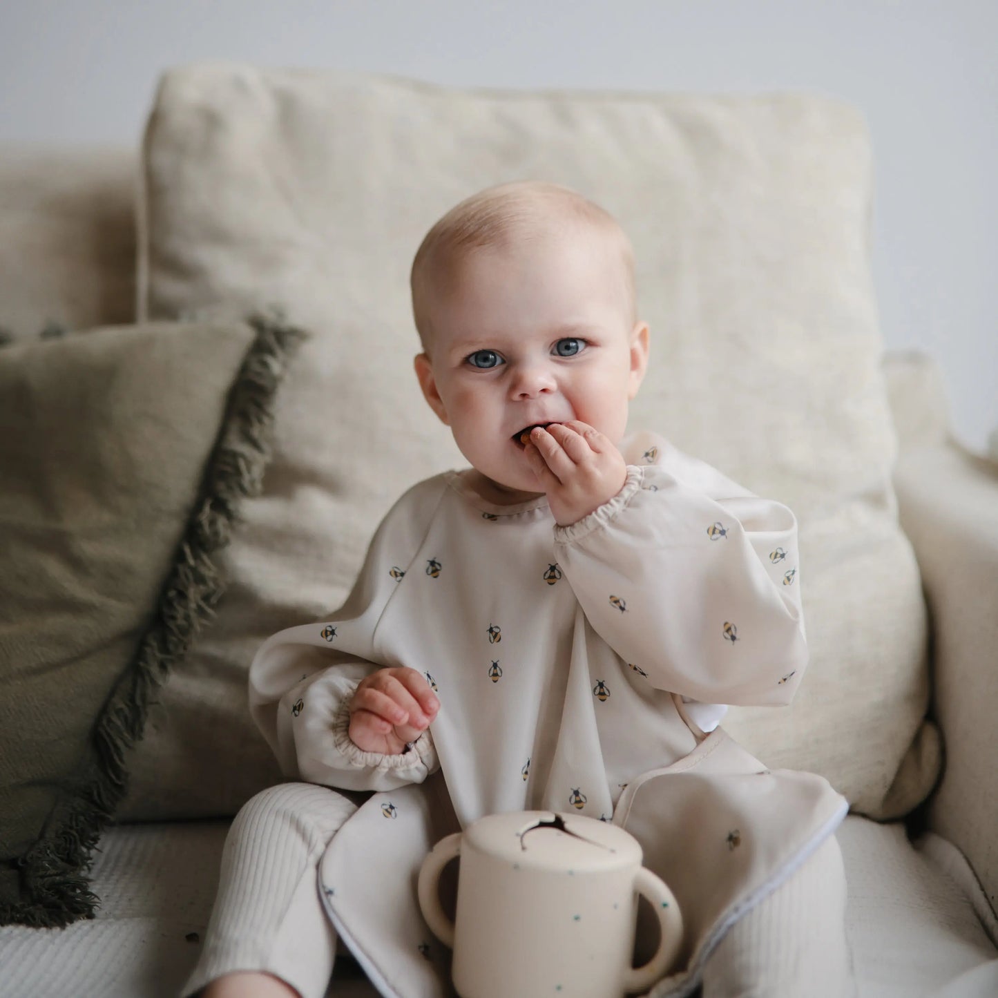 Water Resistant Long Sleeve Bib for Kids with Wide Pocket and Velcro Closure Mushie Everetts Place: Online Boutique