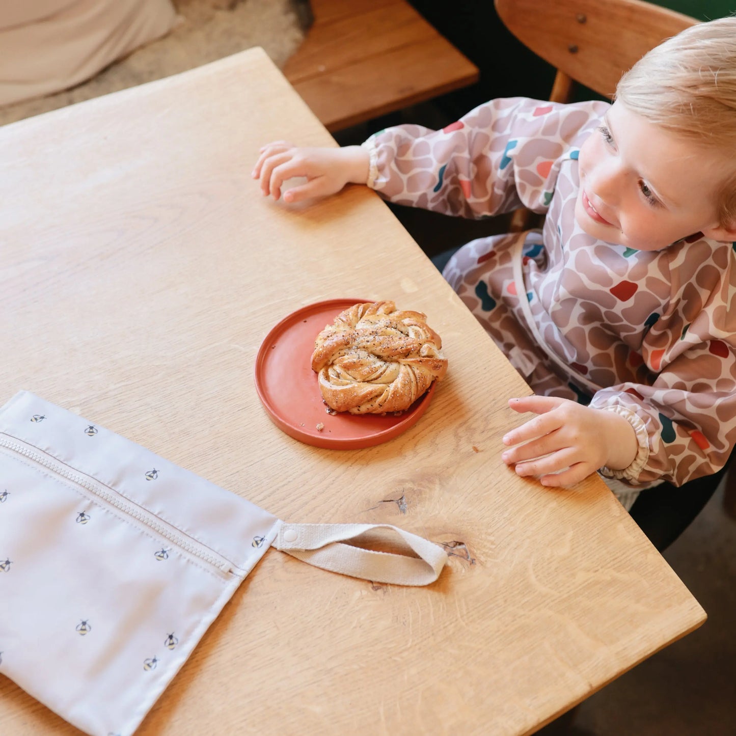 Water Resistant Long Sleeve Bib for Kids with Wide Pocket and Velcro Closure Mushie Everetts Place: Online Boutique