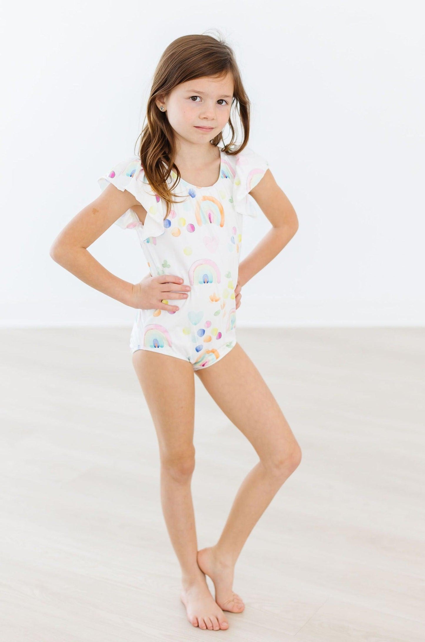 Mila & Rose ® Mila Rose Watercolor Rainbows Flutter Sleeve Leotard Girls - Apparel & Accessories > Clothing > Activewear > Dance Dresses, Skirts & Costumes Flutter Leotard S/S