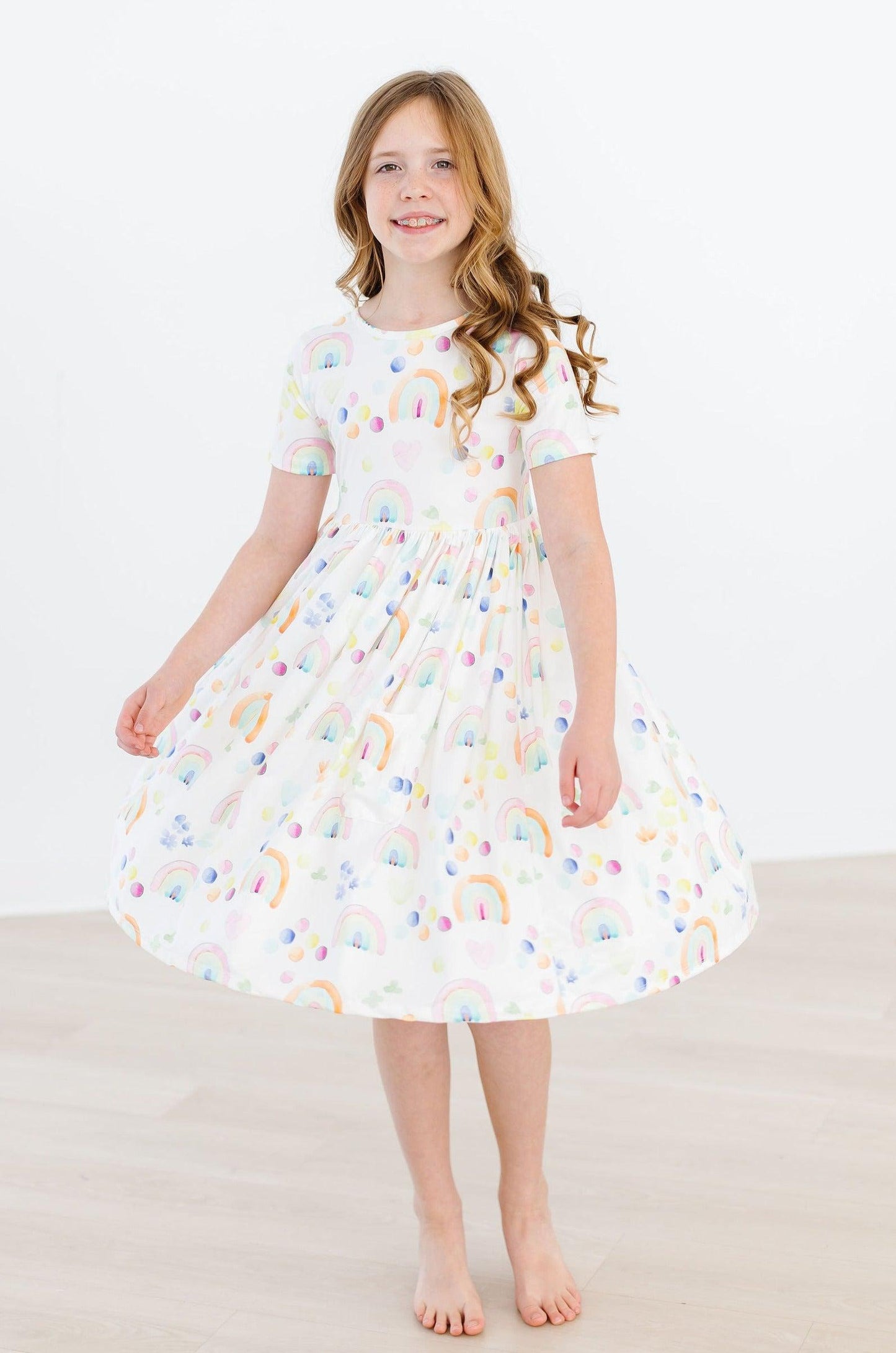 Mila & Rose ® Watercolor Rainbows Short Sleeve Pocket Twirl Dress - Apparel & Accessories > Clothing > Dresses Twirl Pocket Dress S/S