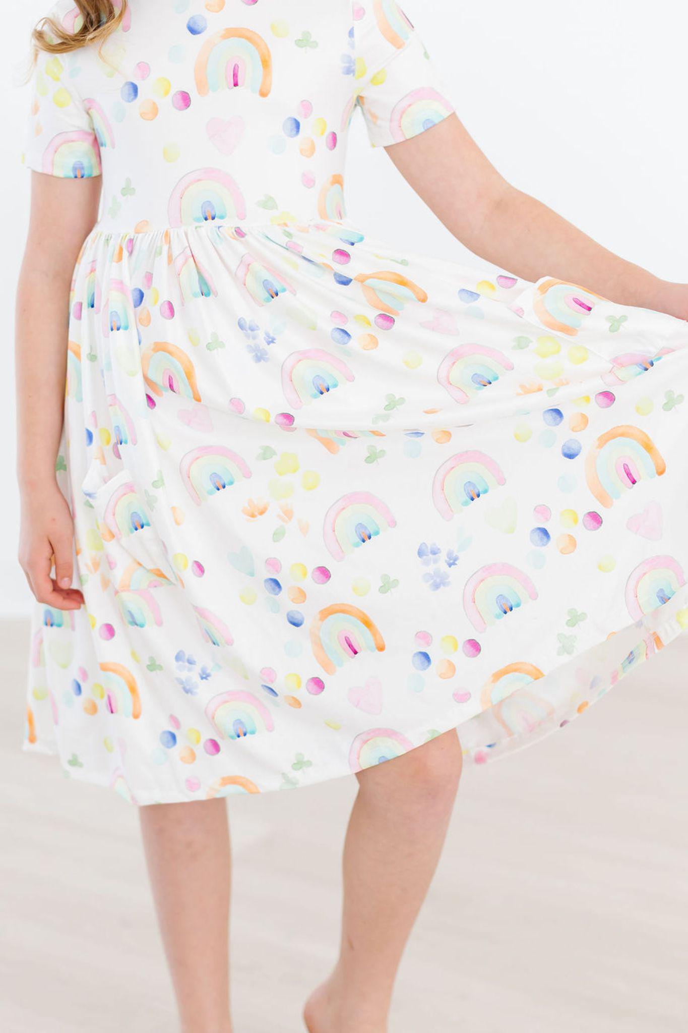 Mila & Rose ® Watercolor Rainbows Short Sleeve Pocket Twirl Dress - Apparel & Accessories > Clothing > Dresses Twirl Pocket Dress S/S