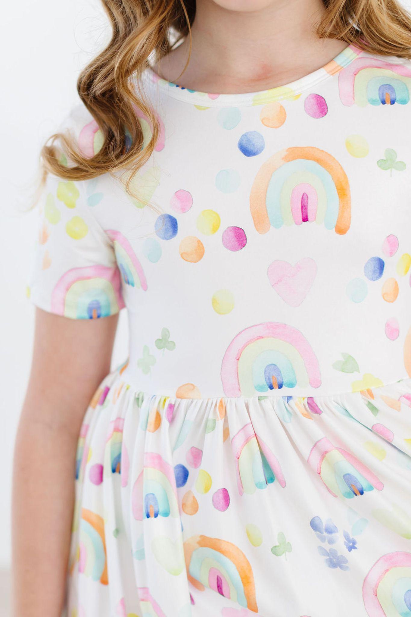 Mila & Rose ® Watercolor Rainbows Short Sleeve Pocket Twirl Dress - Apparel & Accessories > Clothing > Dresses Twirl Pocket Dress S/S