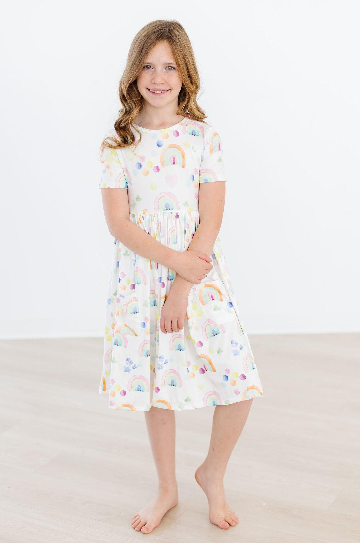 Mila & Rose ® Watercolor Rainbows Short Sleeve Pocket Twirl Dress - Apparel & Accessories > Clothing > Dresses Twirl Pocket Dress S/S