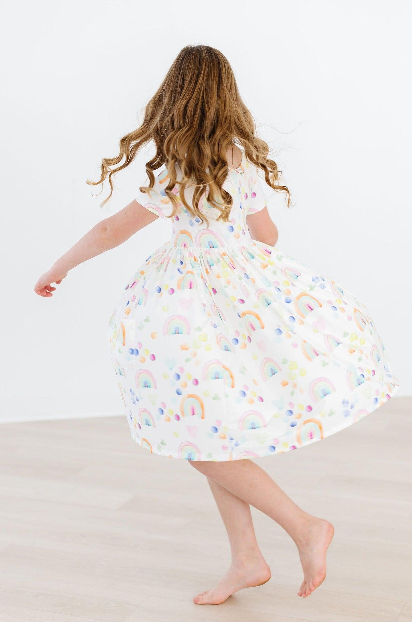 Mila & Rose ® Watercolor Rainbows Short Sleeve Pocket Twirl Dress - Apparel & Accessories > Clothing > Dresses Twirl Pocket Dress S/S