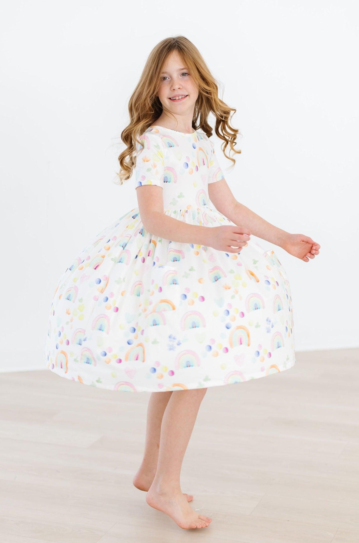 Mila & Rose ® Watercolor Rainbows Short Sleeve Pocket Twirl Dress - Apparel & Accessories > Clothing > Dresses Twirl Pocket Dress S/S