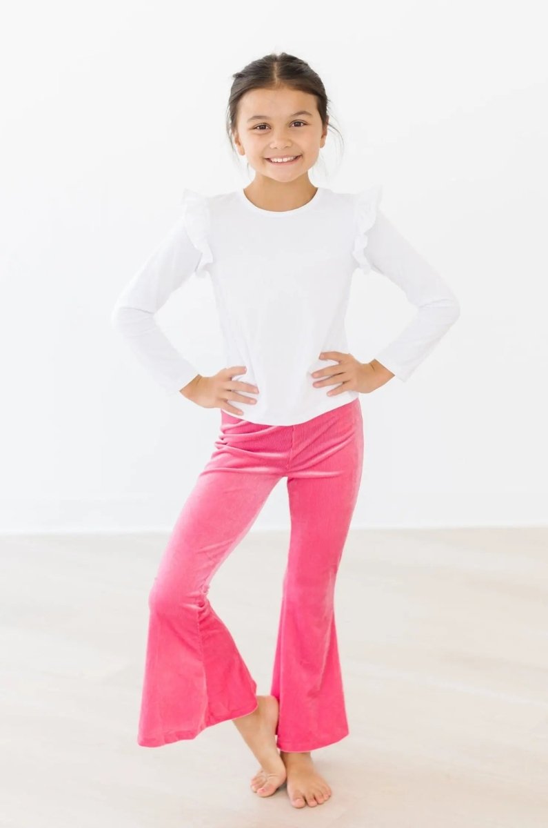 Mila & Rose ® Watermelon Pink Ribbed Velvet Bells for Girls Outfit - Everetts Place Boutique -