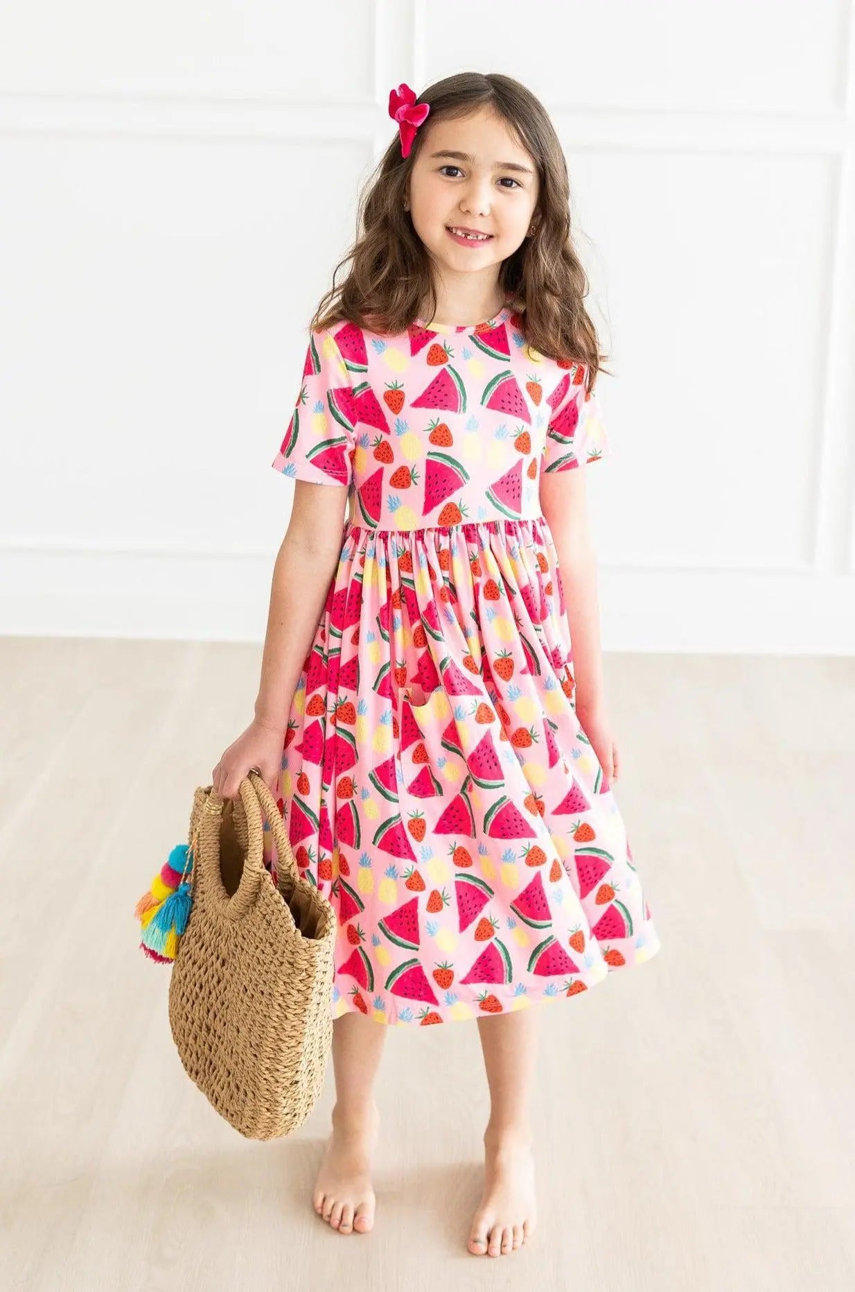 Watermelon Wonder Short Sleeve Pocket Twirl Dress For Girls Mila & Rose ® Everetts Place: Online Boutique
