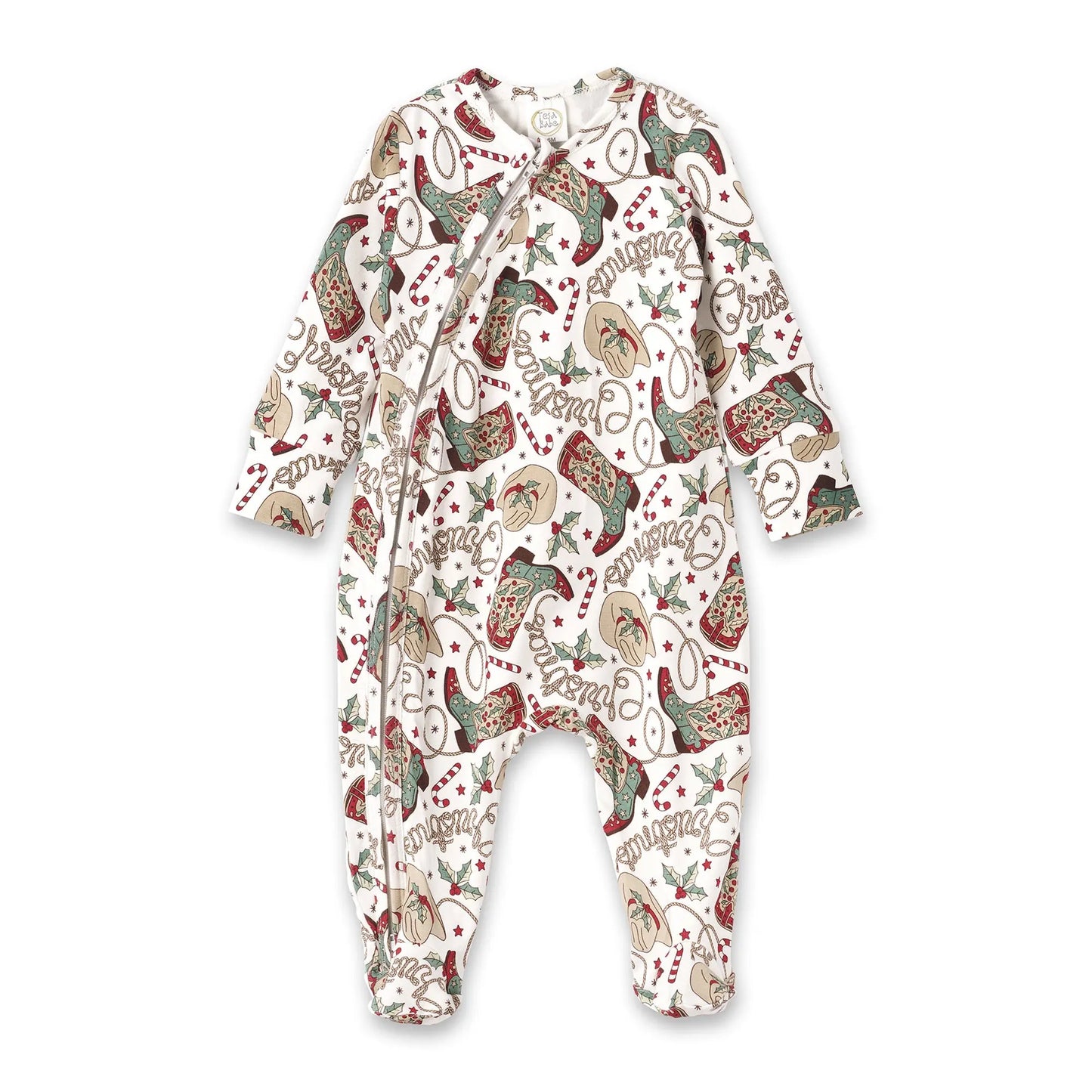 Western Christmas Baby Bamboo Zipper Romper - Cowboy Holiday Tesa Babe Everetts Place: Online Boutique 46.00
